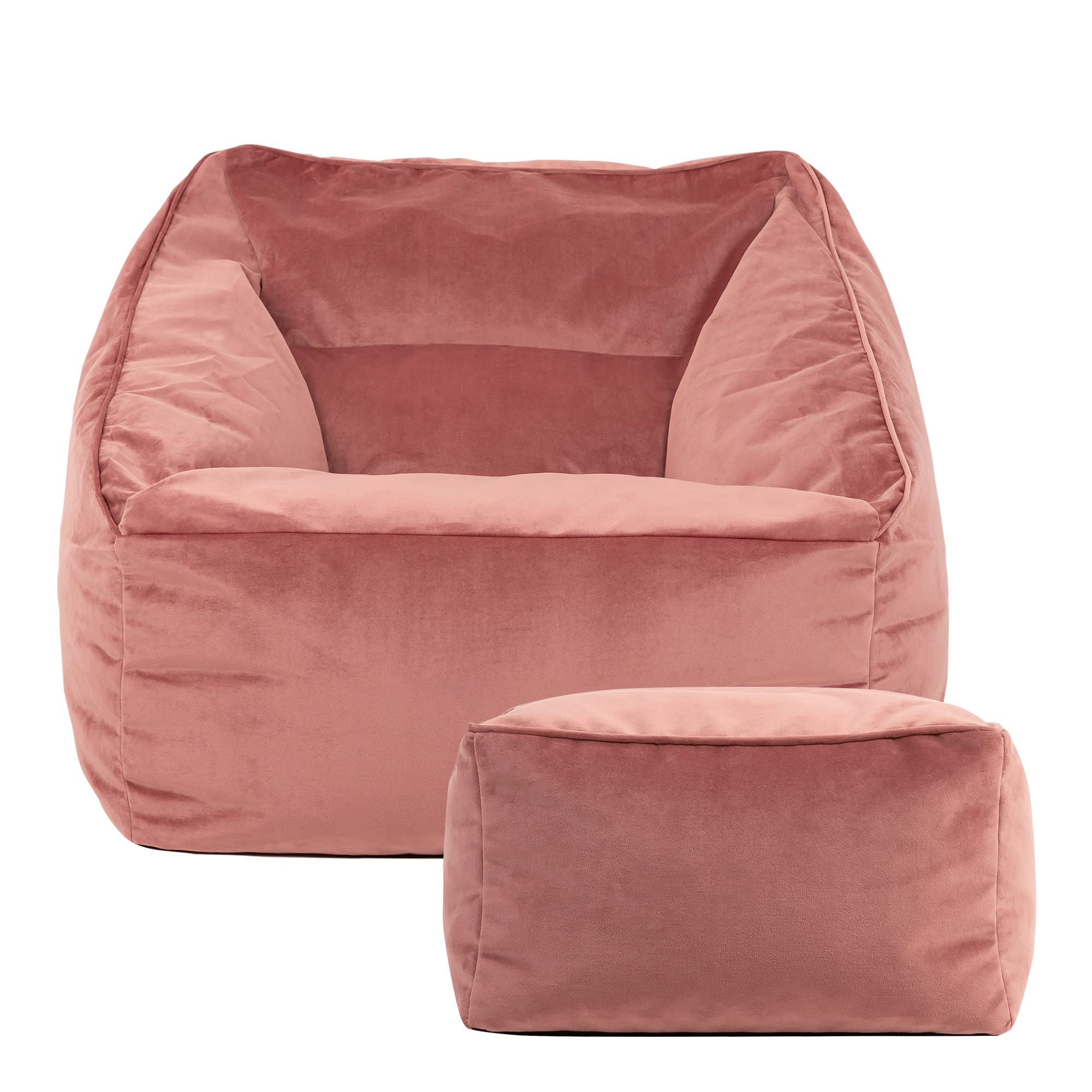 icon Natalia Velvet Bean Bag Chair with Footstool, Dusk Pink, Large Adult Bean Bag with Filling Included, Accent Chair, Armchair, Living Room Furniture, Bedroom Furniture