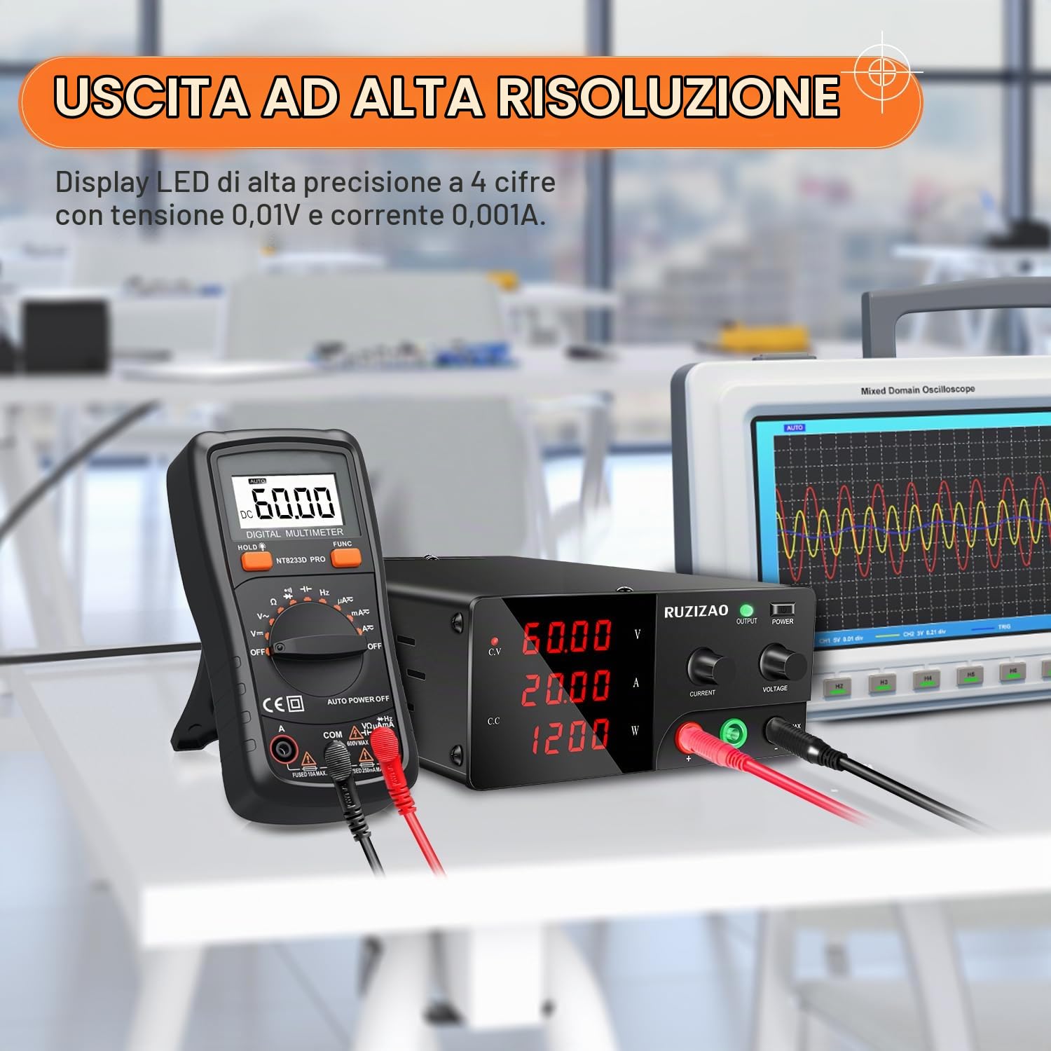 Alimentatore da Banco 60V 20A 1200W Alta Potenza Alimentatore da Laboratorio Regolabile con OUTPUT/Encoder Alimentatori Stabilizzato per Laboratorio/Automazione/Test delle Batterie/Elettronica