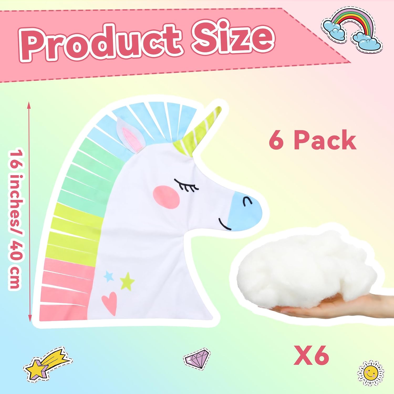 Deekin 6 Sets Unicorn Fleece Tied Pillow Craft Kit 16 Inch Colorful Printed Unicorn Pillow DIY Craft with PP Cotton for Classroom Project Holiday Fun Home Activities Party Supplies
