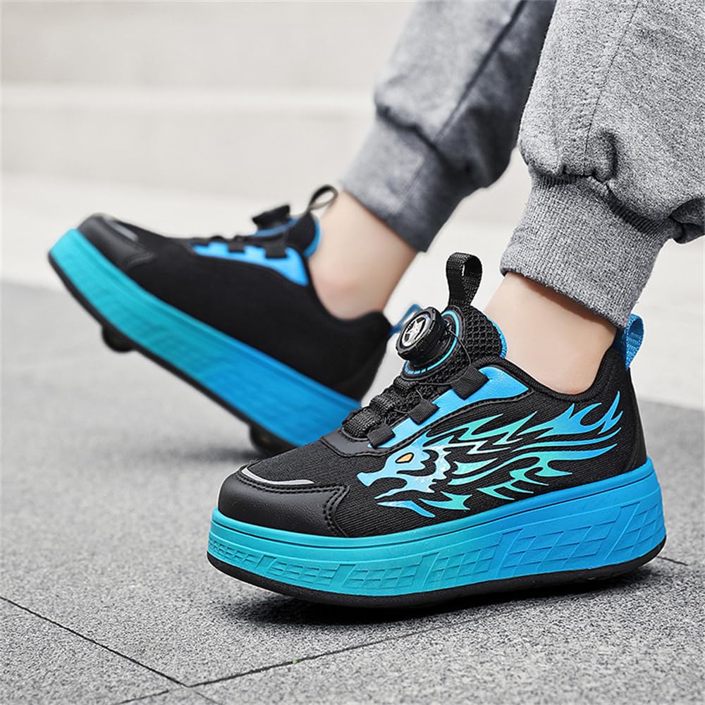 Mateju Chaussures à Roulette Garçons Filles 2 en 1 Patins à roulettes Baskets Enfant Chaussures de Skateboard Retractable avec 4 roulettes Adolescents Chaussures de Sport d'extérieur