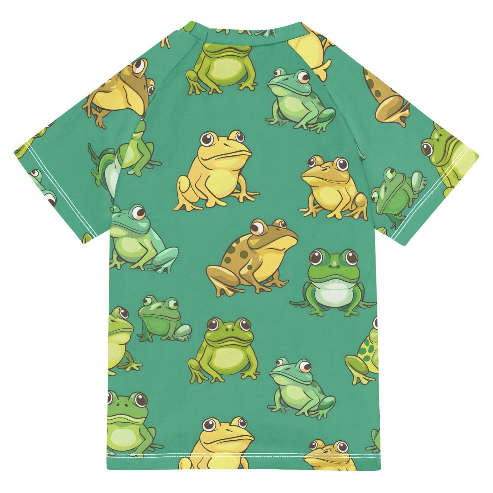 ALAZA Boys Swim Shirt Short Sleeve Rash Guard for Boys Girls UPF 50+ Cartoon Frogs 9-10T