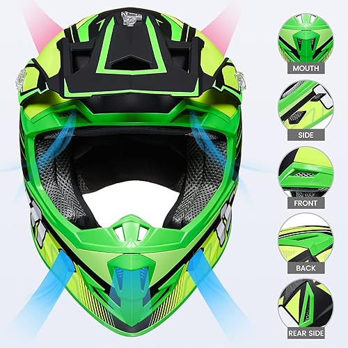 Miniatura 3 de ILM Cascos de motocross para niños y jóvenes, cuatrimoto, motocross, motocicleta todoterreno, casco de cuatro ruedas, combo de guantes para niños y