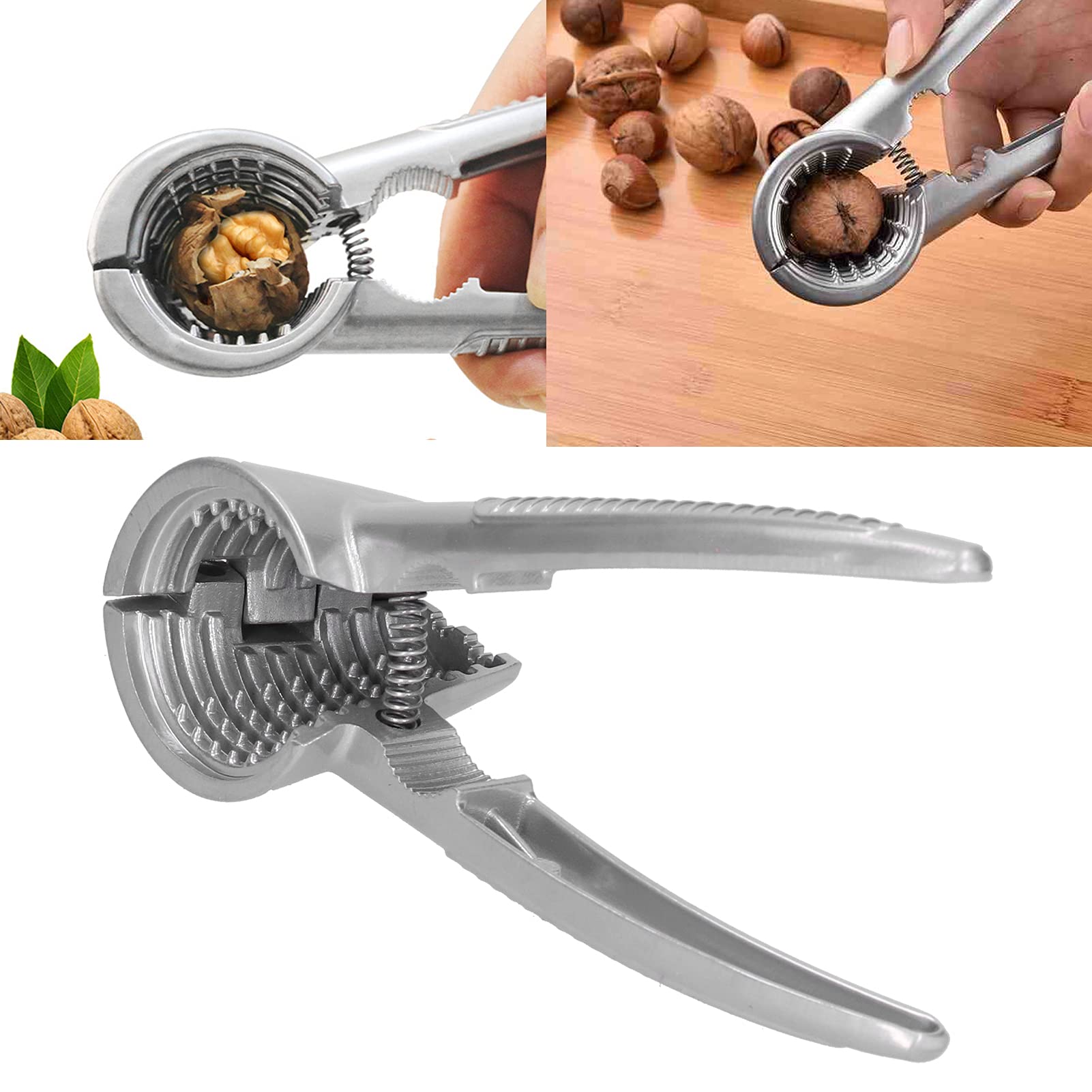 Casse-noisettes Multifonction En Métal - Alliage Aluminium & Acier Inox - 2 Aiguilles En Noyer Incluses - Pour Noix, Noisettes, Fruits De Mer