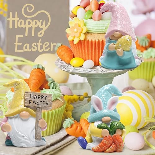 Miniatura 6 de Hodao Decoraciones de gnomos para el día de Pascua figuras de gnomos de Pascua decoración de primavera hechas a mano elfo escandinavo Tomte figuras