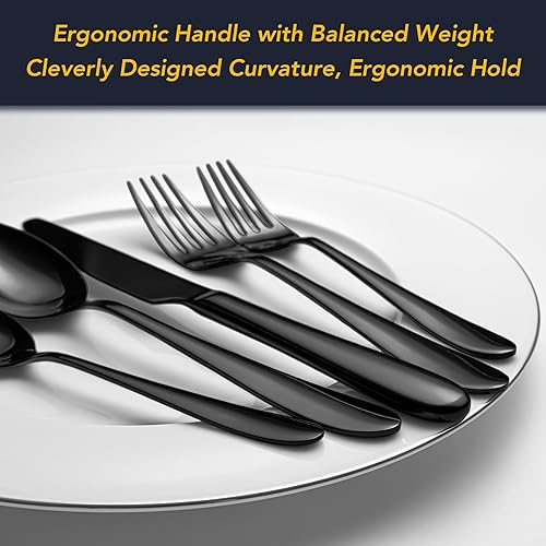 Miniatura 5 de Juego de cubiertos negros de 40 piezas para 8 personas, de acero inoxidable de alta calidad, con pulido de espejo, modernos utensilios de cocina