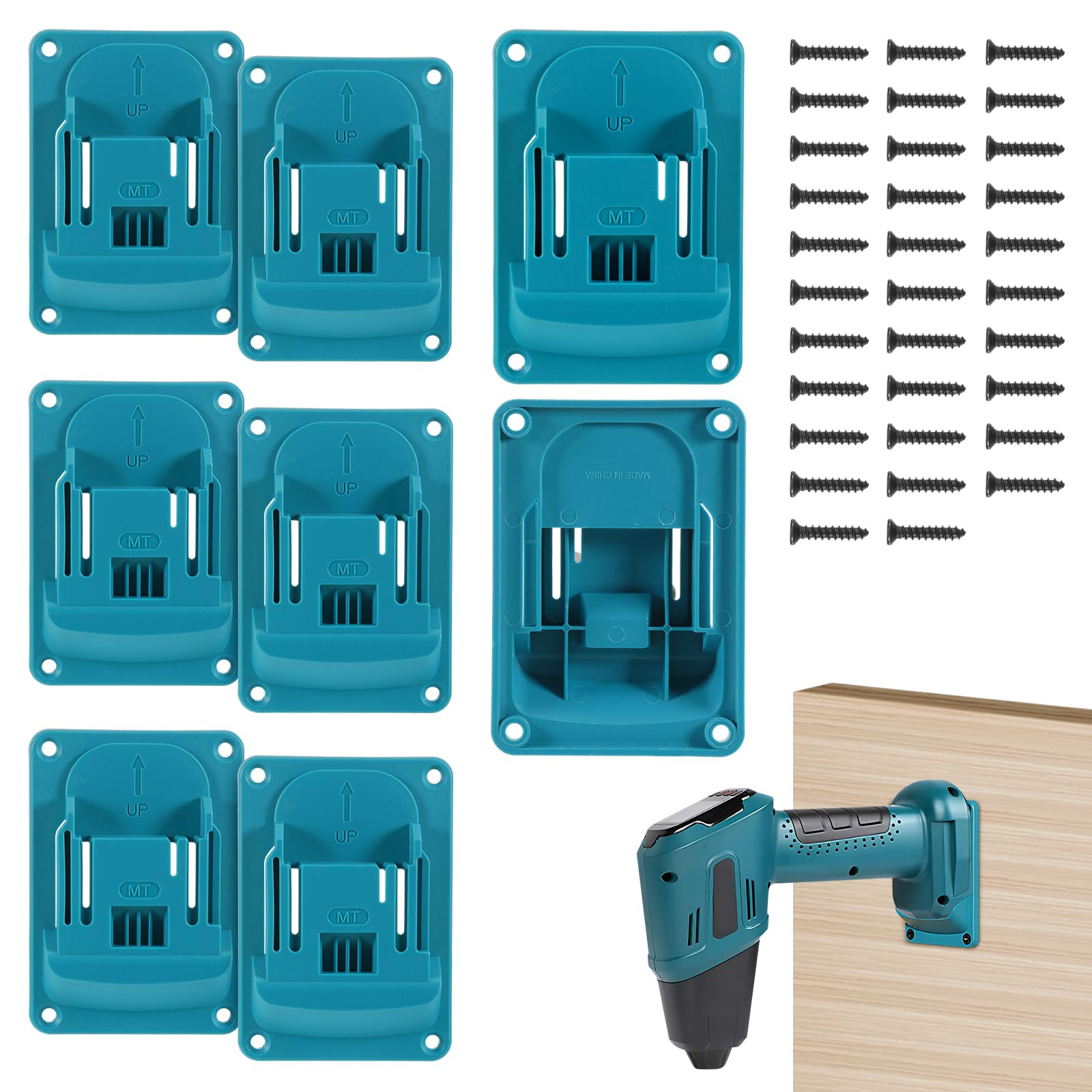 wlertcop 8 Packs Tool Holder for Makita 18V 14.4V, Wall Mount Drill Holder/Hanger for Drill Tools, Tool Holder Drill Tools Holder with 32PCS Screws,Garage Storage (Blue)