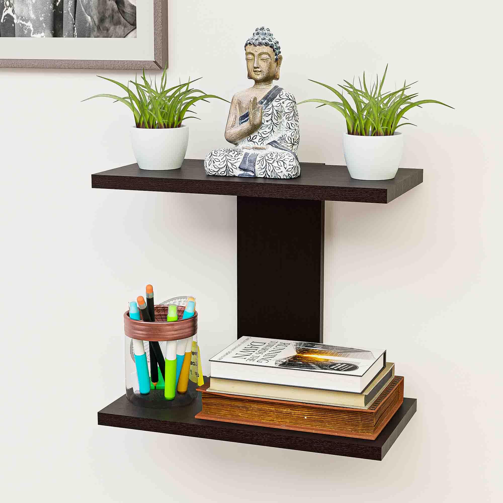 Kuber Industries Mdf Wooden Wall Rack Shelf | Floating Shelf for Bedroom | Multipurpose Display Unit for Living Room | Wall Holder Stand for Home Decor | I Shape - Brown-image-40