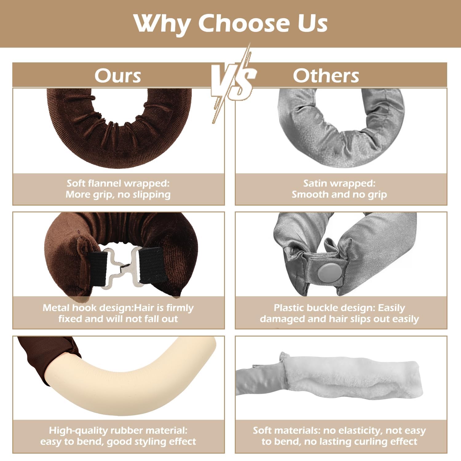 VENEXA Heatless Curling Rod Headband, Heatless Curler No Heat Curls Ribbon with Hair Clips and Scrunchie, Sleeping Curls Silk Ribbon Hair Rollers (Upgraded Set-Brown) (Brown, FREE) 3