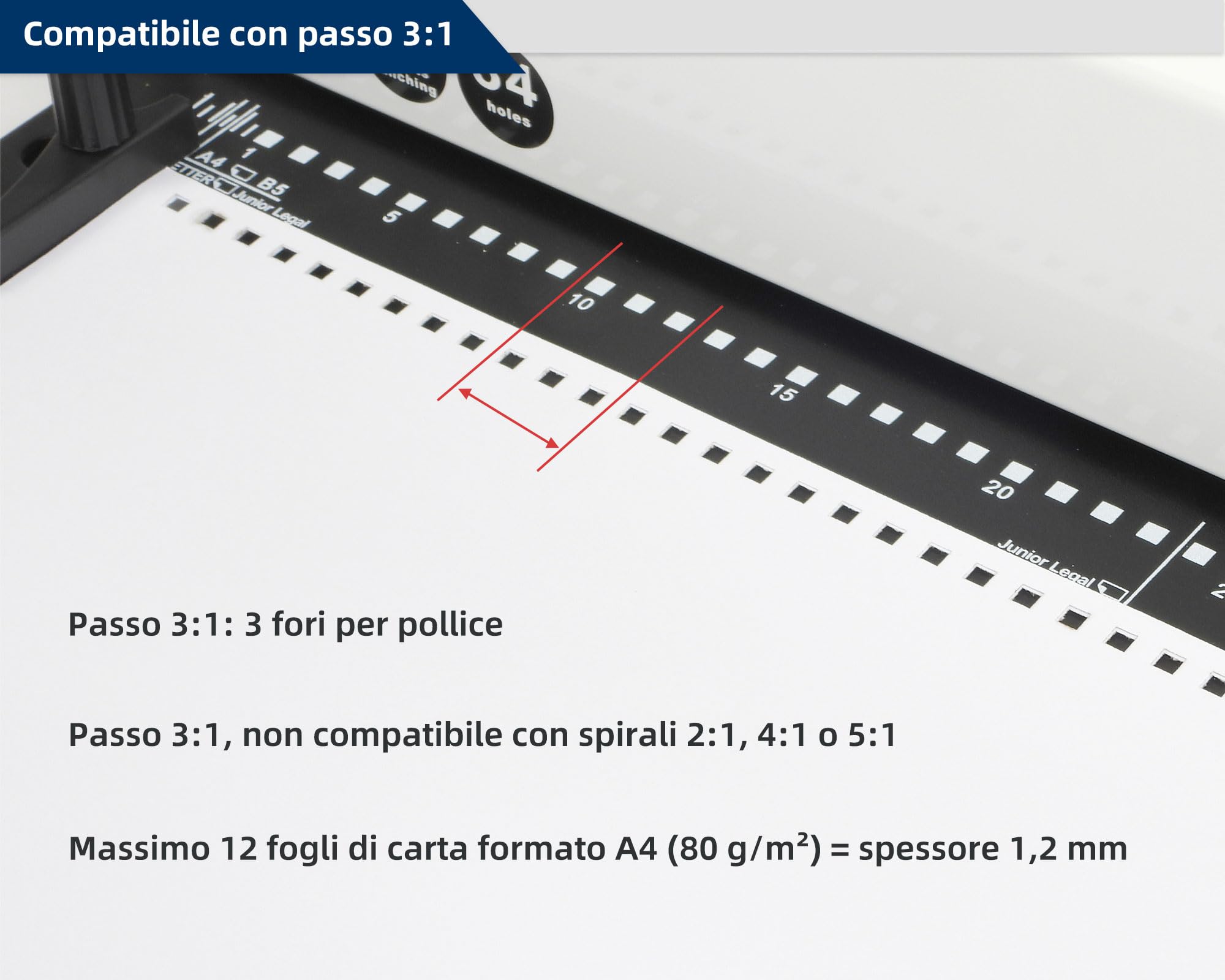 RAYSON PT-1201 Rilegatrice, Perforazione12 Fogli, Passo 3:1, 34 Fori