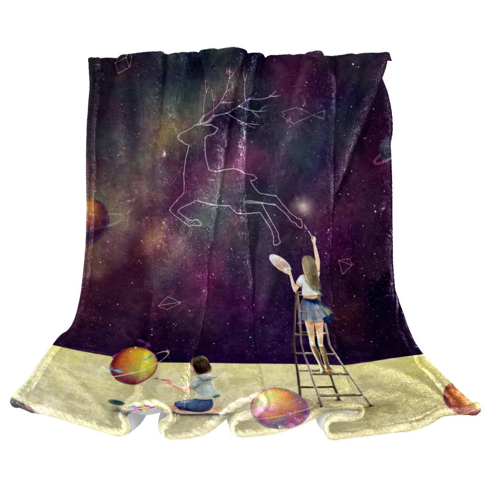 Couverture lit galaxie cerf 150x200cm pour des soirées cocooning au salon