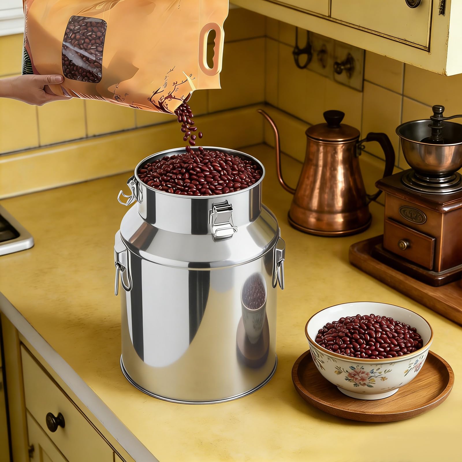 Pichet à lait hermétique 28 l en acier inoxydable avec couvercle anti-fuite, récipient de rangement robuste pour la maison, la cuisine, le restaurant, le commerce