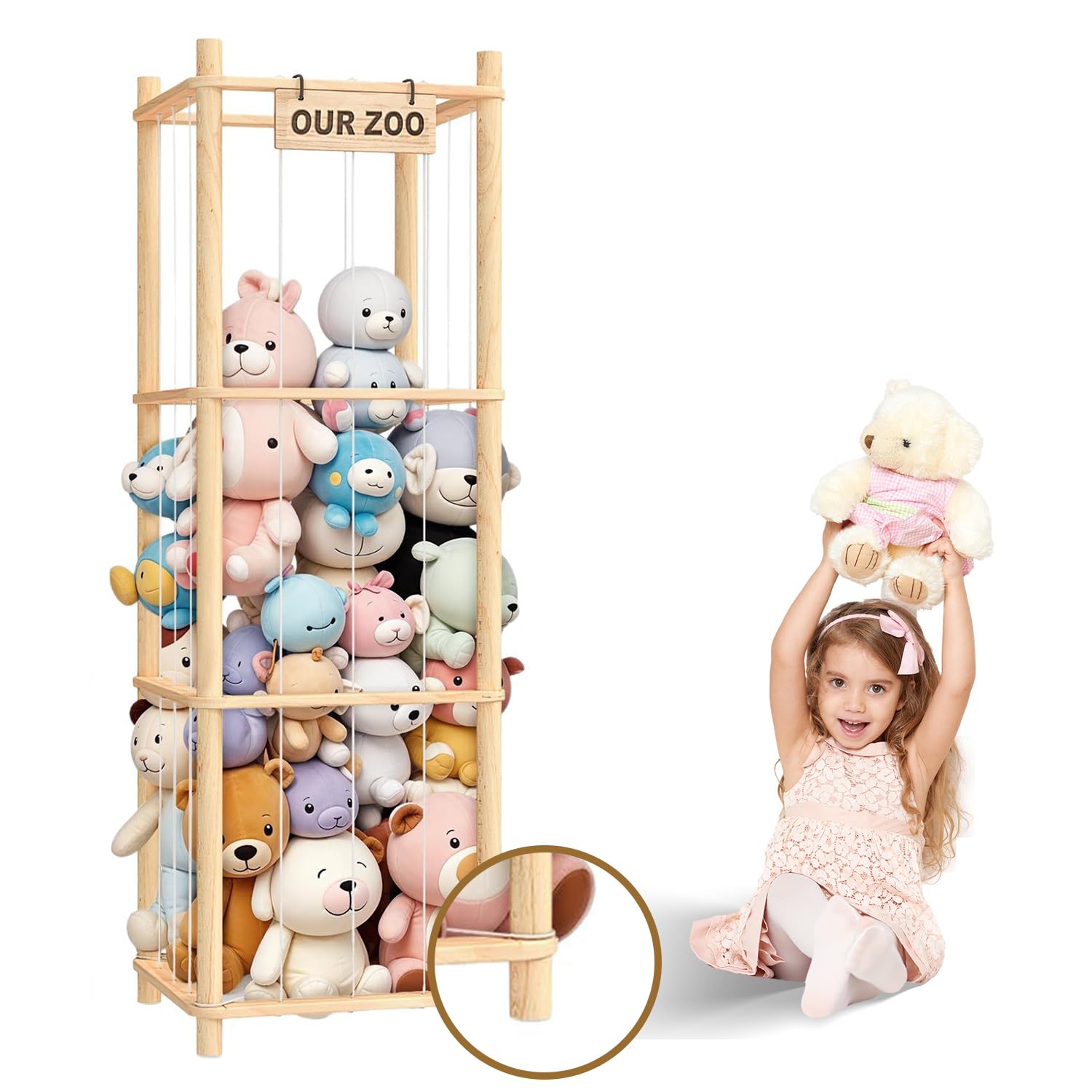 Rangement Peluche Chambre Enfant，Range Peluche en Bois Gain de Place，Organisateur de Rangement Gain de Place pour Jouets pour Chambre d'enfant, Salle de Jeux