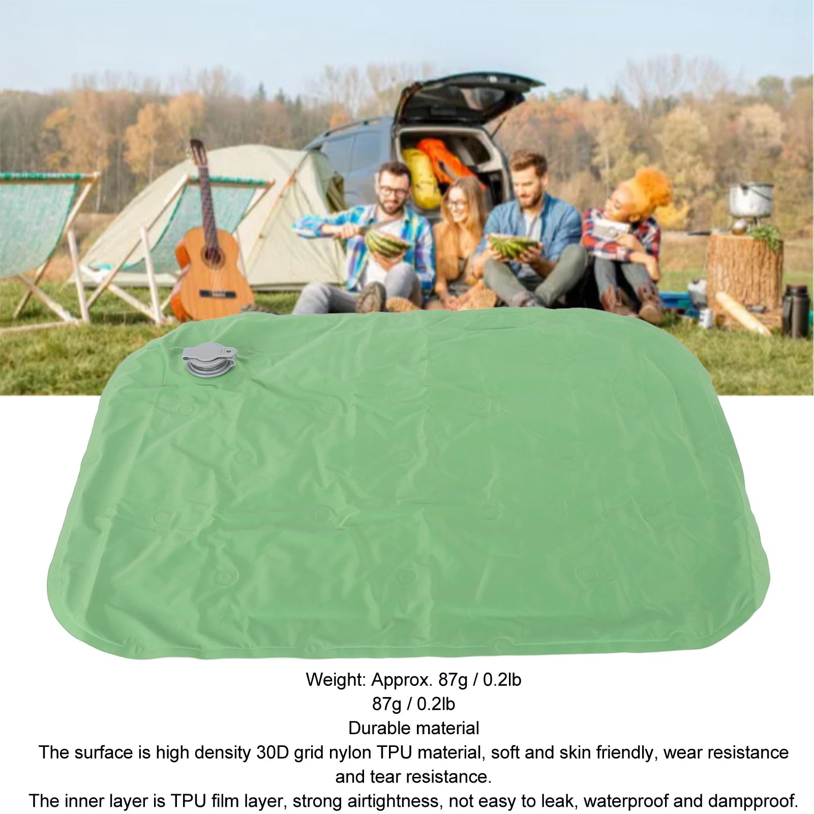 Kuuleyn Outdoor Inflatable Cushion Lightweight Foldable TPU Canvas Portable Soft Travel Sitting Pad for Camping Hiking Climbing and Outdoor Adventures (Green)