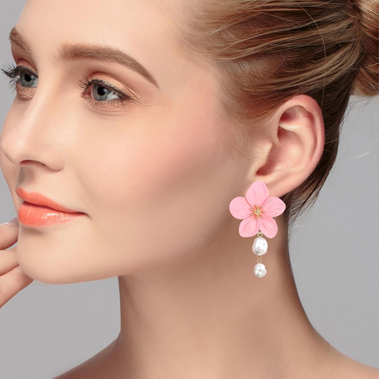 Flower Earrings for Women Large Statement for Women Floral Pearl Stud Earring Trendy Jewelry - Image 3
