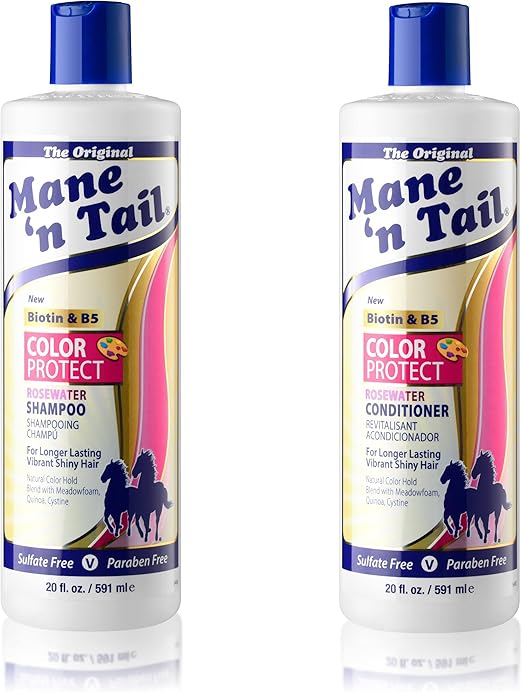 Mane 'n Tail Color Protect Shampoo & Conditioner (20 Oz Each) – Sulfate & Paraben Free, Vegan, with Cystine, Quinoa & Meadowfoam Seed Oil for Vibrant, Color-Treated Hair