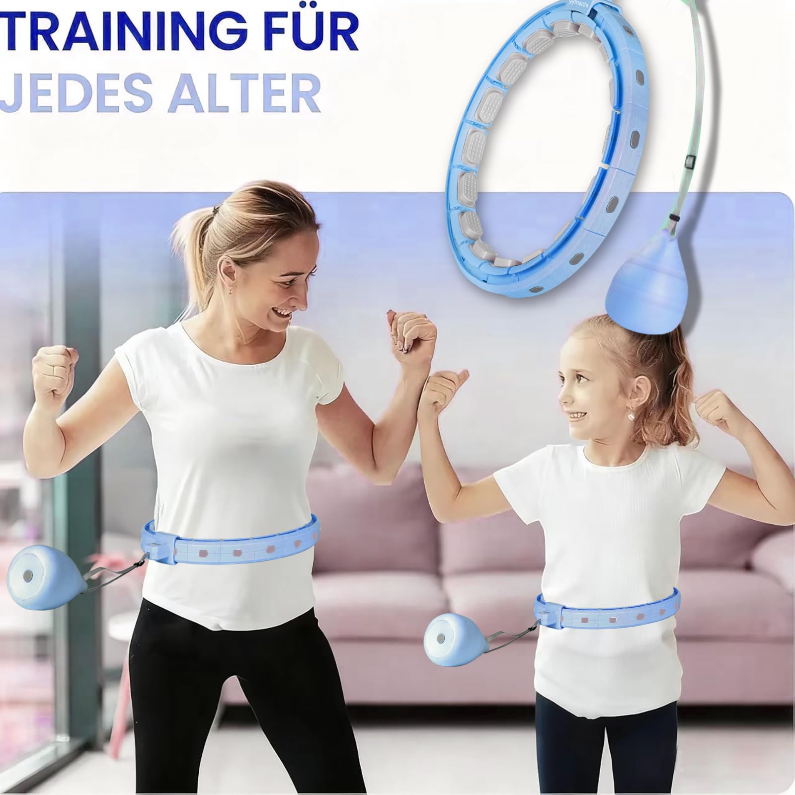 Gymside Hoopside Plus - Smart Hula Hoop zum ununterbrochen Hullern, Fällt Nicht herunter, geeignet für Anfänger, Hula Hoop zum abnehmen und fit Werden, mit Massagenoppen, 24 Abnehmbare Glieder (Blau