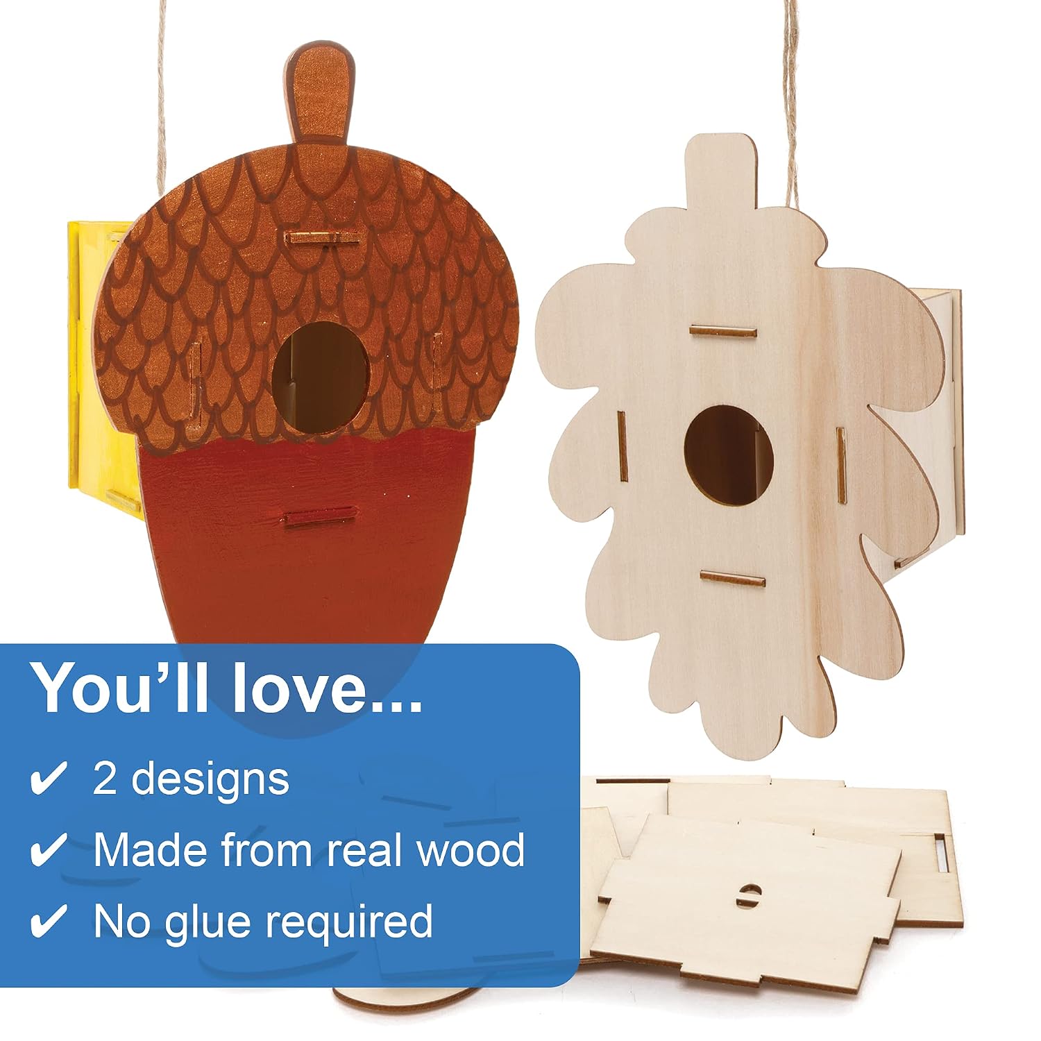 Baker Ross FE640 Autumn Wooden Birdhouse Kits, Pack of 2, Wood Crafts to Decorate and Display - Image 4