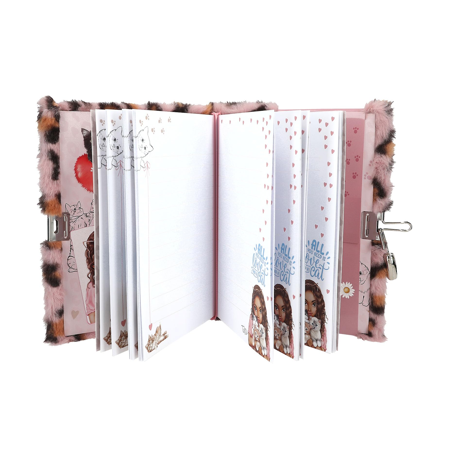 Depesche TOPModel – Journal Intime Rose Avec Cadenas Cœur, Motif Mannequin Léopard, Stylo Secret à Encre Invisible – Pages Lignées – Cadeau Fille 6-12 Ans