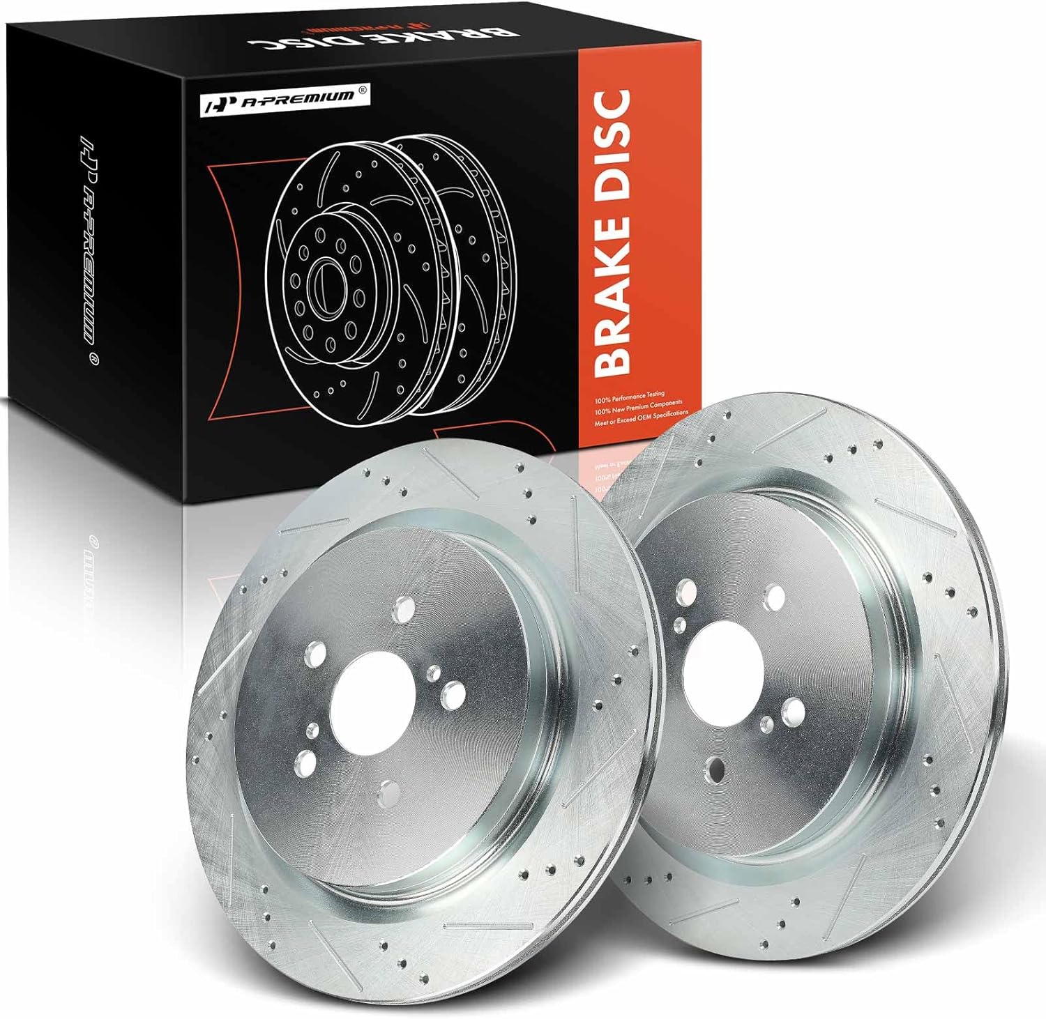 A-Premium 13.30 inch (338mm) Rear Drilled and Slotted Disc Brake Rotors Compatible with Select Lexus Models - RX350 2016-2022, RX450h 2016-2022, RX350L 2018-2022, RX450hL 2018-2022, 2-PC Set