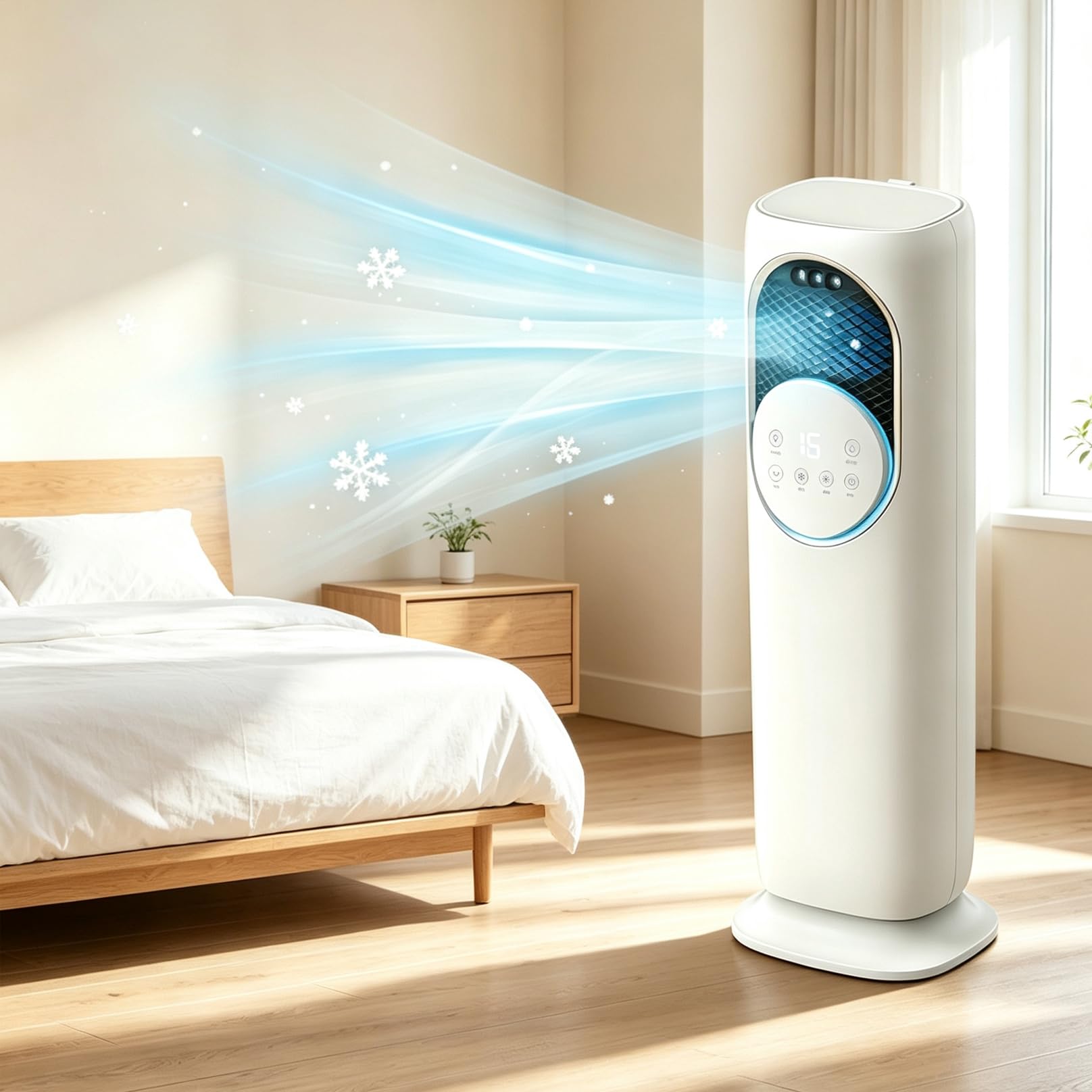 Condizionatore Portatile Silenzioso, Raffrescatore Portatile, Raffreddatore d'aria, Climatizzatore con Nebulizzazione, Timer 1-12H, Controlli Tattili e Telecomando, per Casa Ufficio Camere
