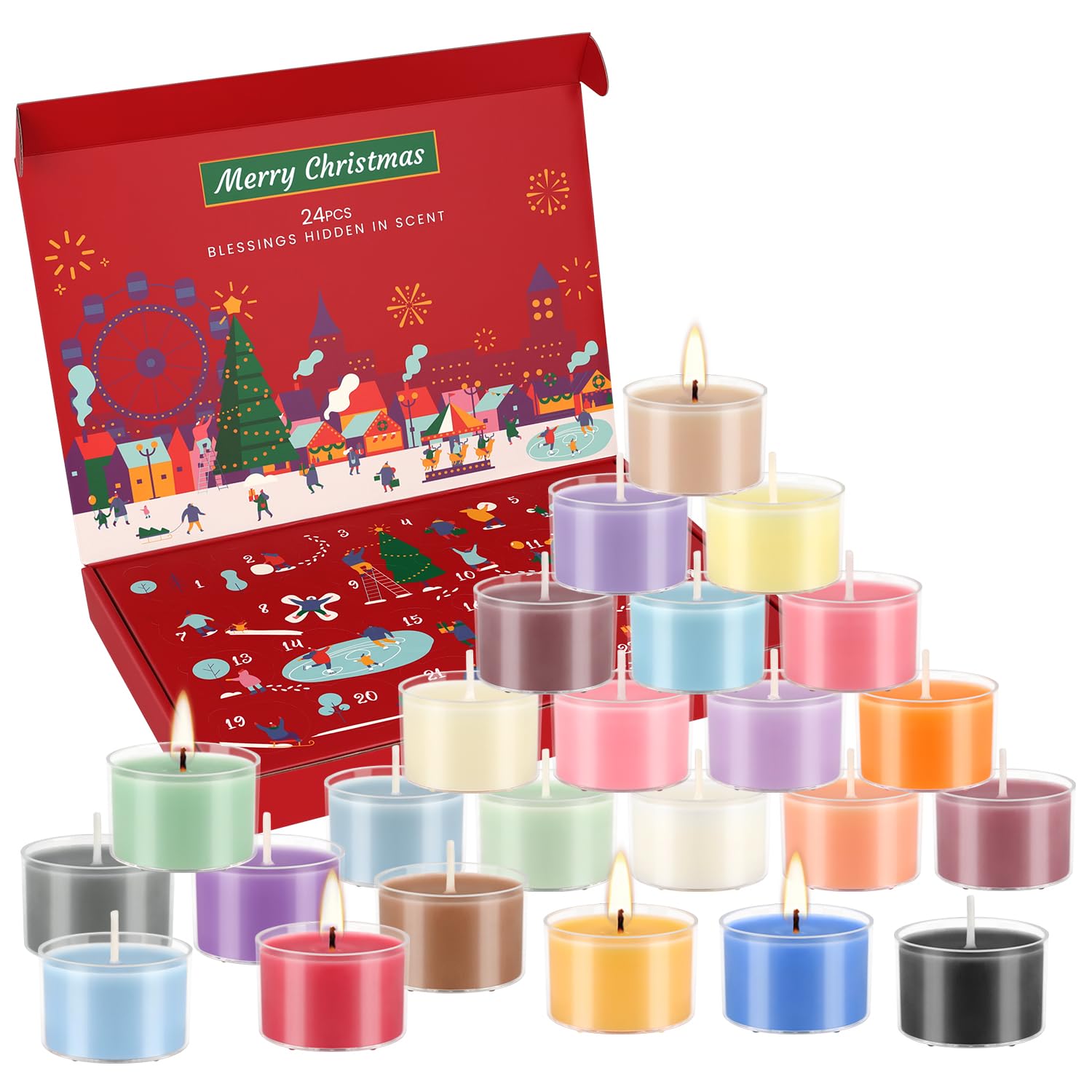 24 Pack Scented Tealights, Christmas Advent Calendar Gift