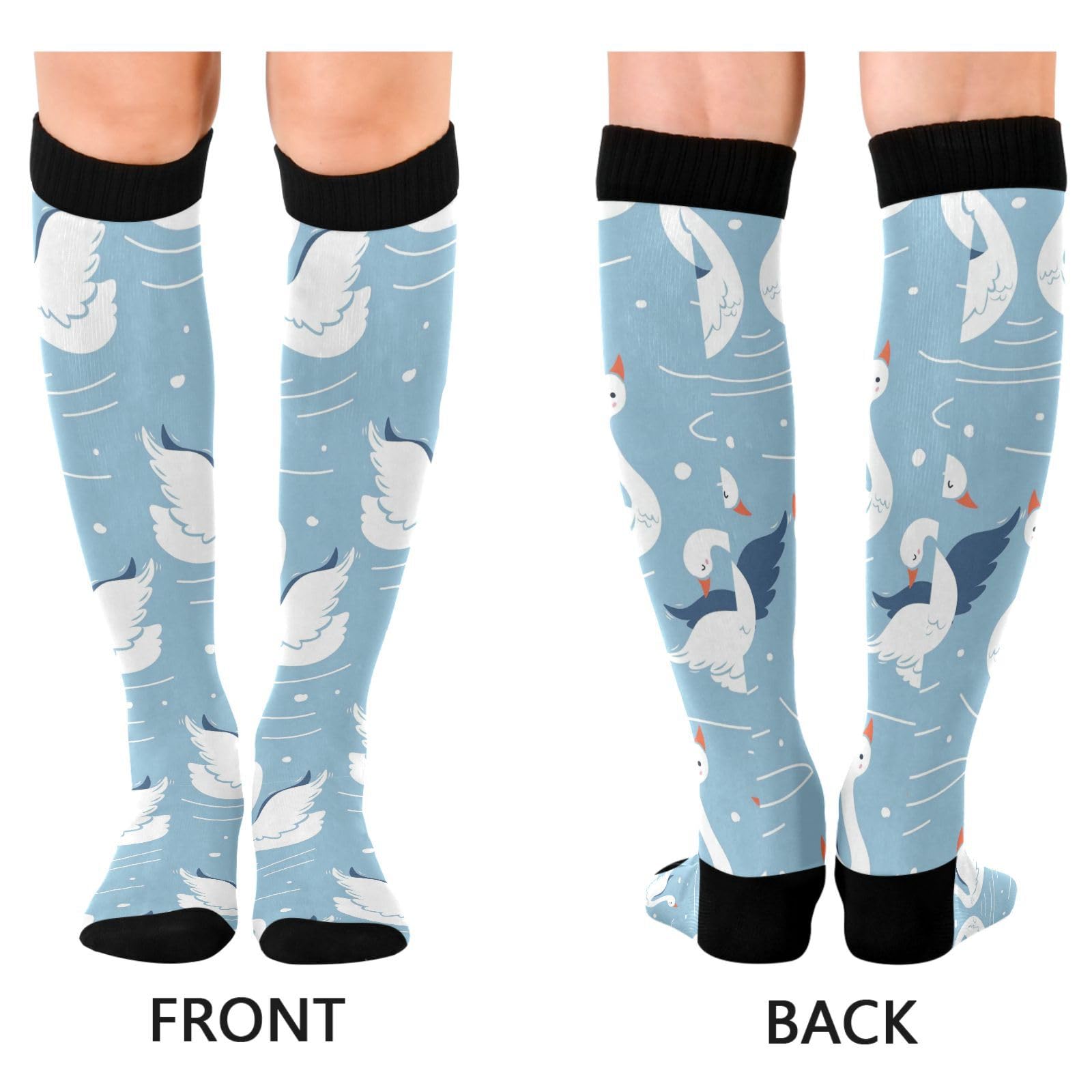 Dussdil Cute Swan Compression Socks for Women Men Cygnus Goose Circulation Long Knee Socks for Sport Gym Stockings Socks