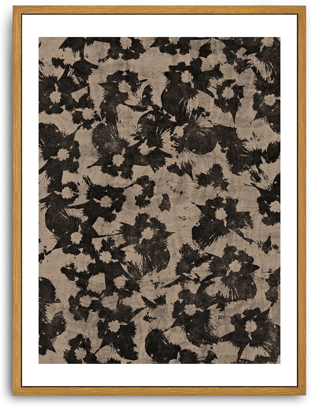 Roslynity Framed Canvas Wall Art Vintage Print Painting Neutral Abstract Floral Pattern Botanical Japanese Minimalist Retro Aesthetic Artwork for Home Living Room Bathroom Wall Decor (12"x16")