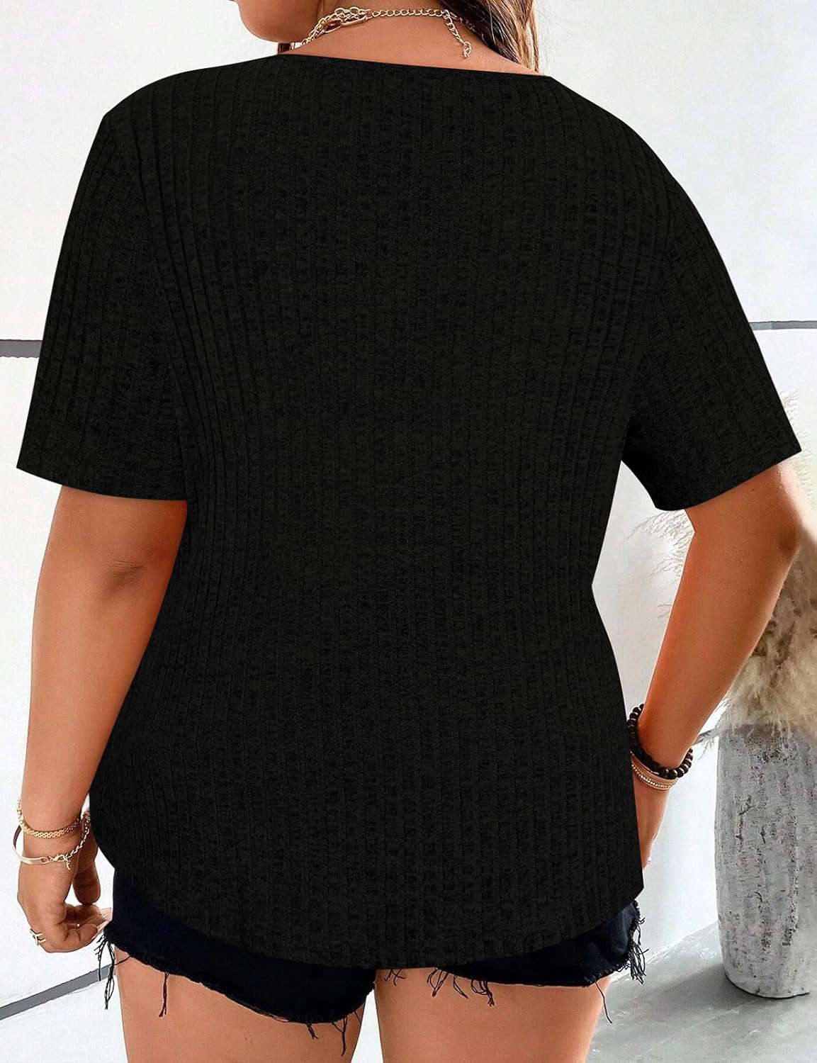 Cucuchy Style Women's Plus Size Tops Casual Zip Up V Neck Shirts Short Sleeve Button Blouses - Image 3