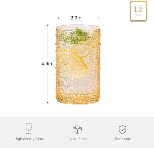 Miniatura 2 de SUNNOW Vaso de vidrio con forma de gota de lluvia de 12 onzas, vasos de té helado para agua, bebidas, jugo, vino, cerveza y cóctel, paquete de 6