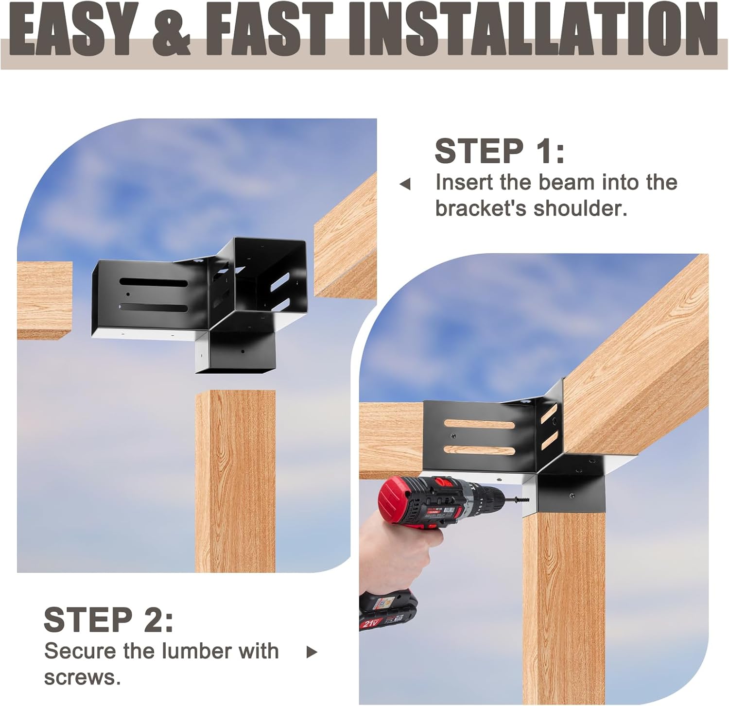 3-Way Pergola Brackets 4x4 (Inner Size 3.5"x3.5"), 90° Right Angle Corner Extension Bracket Woodworks DIY Pergola kit with Black Powder Coated,Modular Sizing Gazebo Hardware (4PCS)