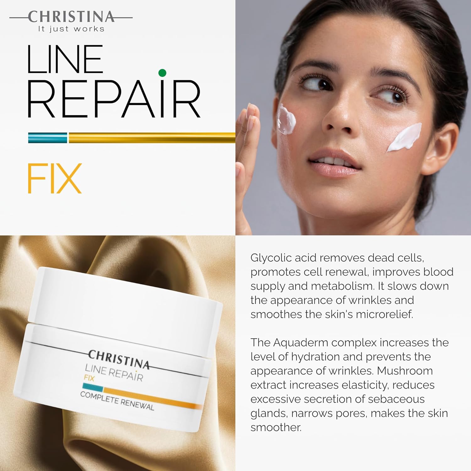 Christina Line Repair Complete Renewal Cream with Glycolic Acid | Anti-Aging AHA Face Repair Cream | Aquaderm Complex for Wrinkle Reduction, Elasticity Boost, and Even Skin Tone 50ml - Image 6