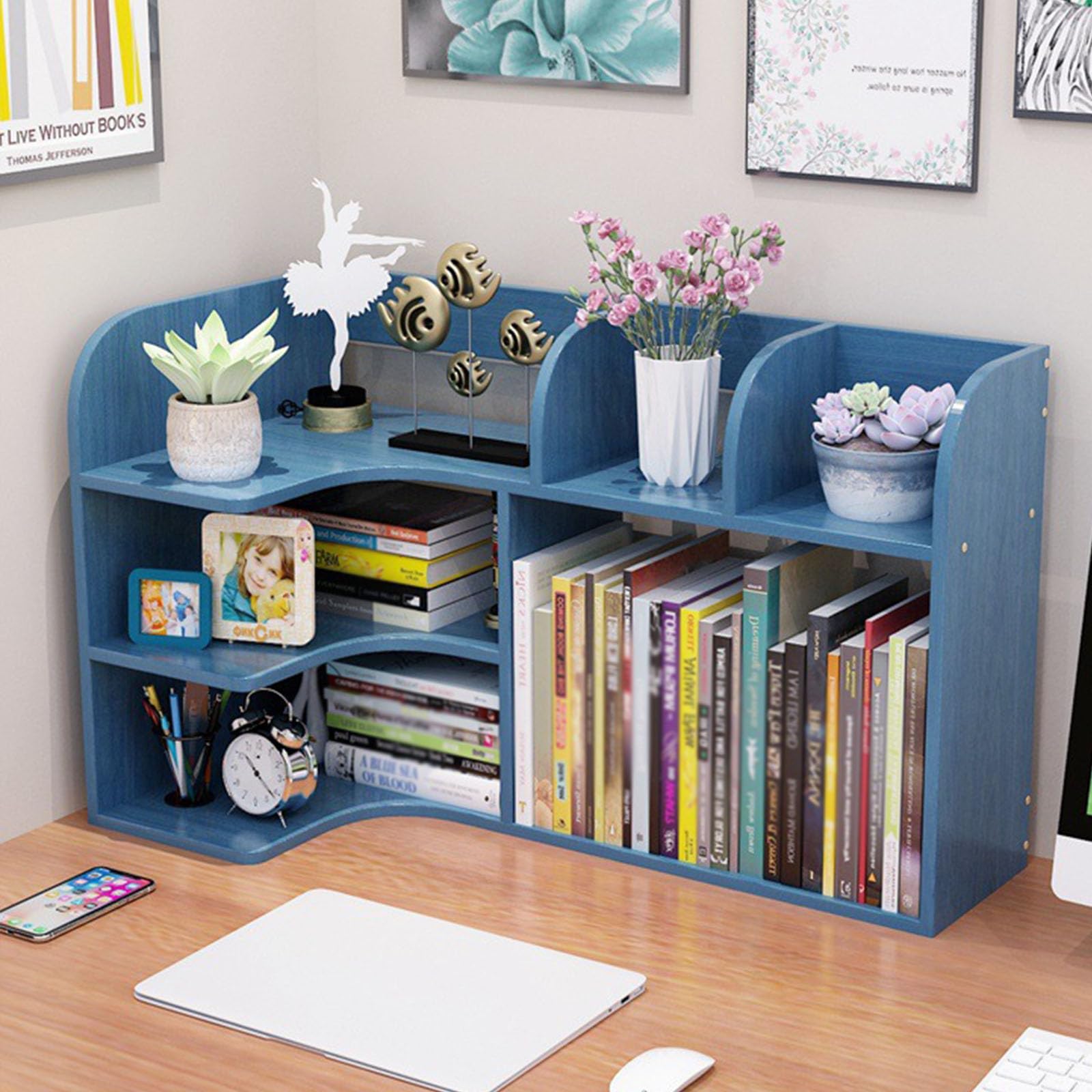 CWCQGH Freestanding Wooden Corner Bookshelf - Desktop Bookcase for Home Office & Dorm - Stylish Storage Solution for Books, Decor & Organizers,C-Left