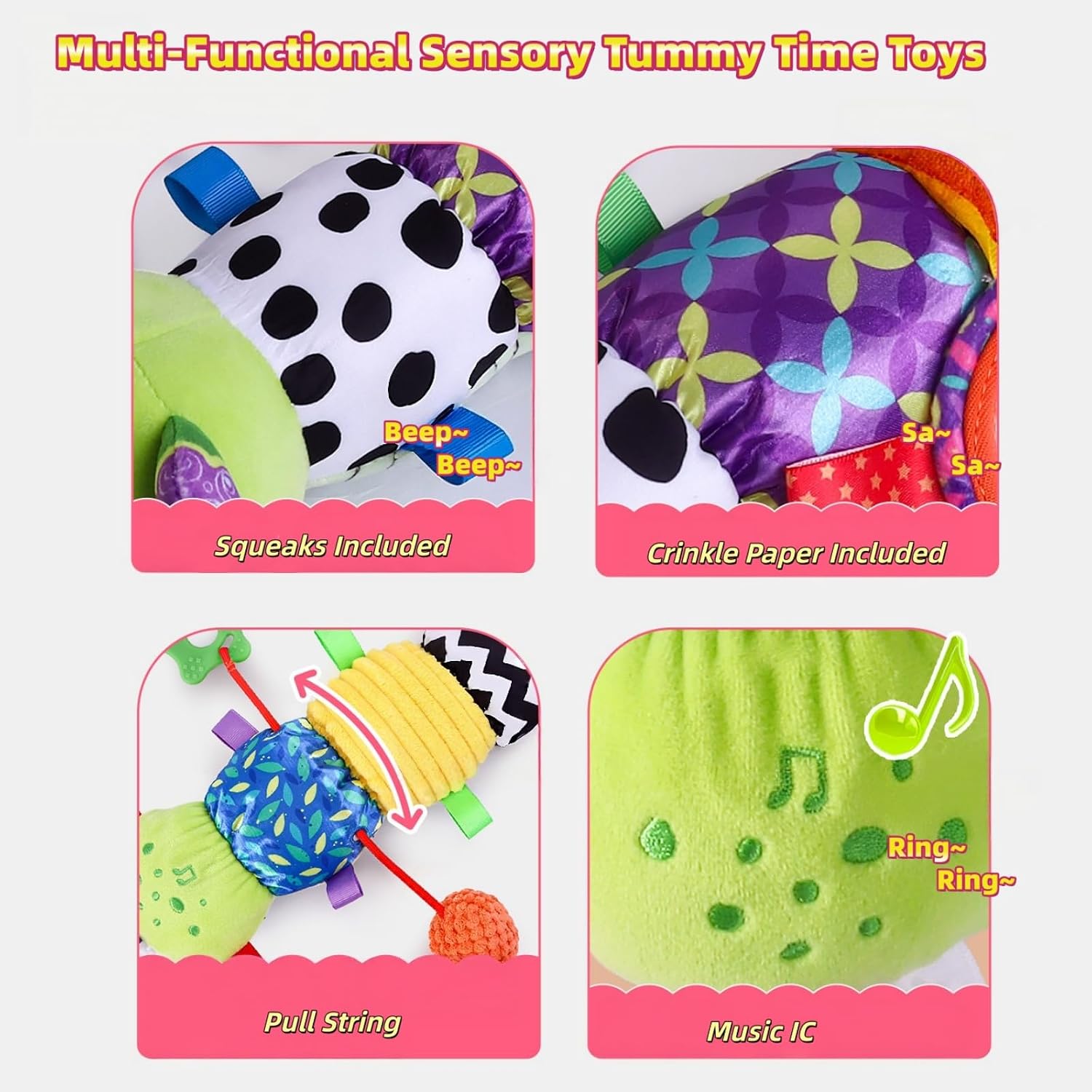 Musical Caterpillar Baby Toys for 0-6 6-12 Months, Multi-Functional Sensory Tummy Time Toys with Mirror Rattle Crinkle, Developmental Stuffed Animal Toy for Newborn Boys Girls Shower Gifts (Green) image 4