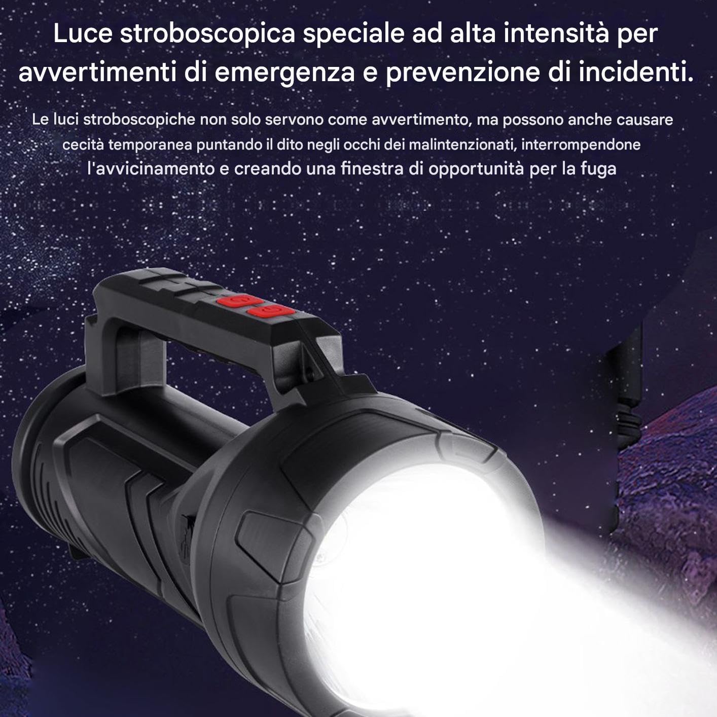 Torcia Ricaricabile 10W LED, Torcia Portatile per Escursioni all'Aria Aperta, Ideale per Mancanza di Corrente Spiaggia Picnic Auto Camion Piscina Lavoro Viaggio su Strada con Ricarica USB Batter