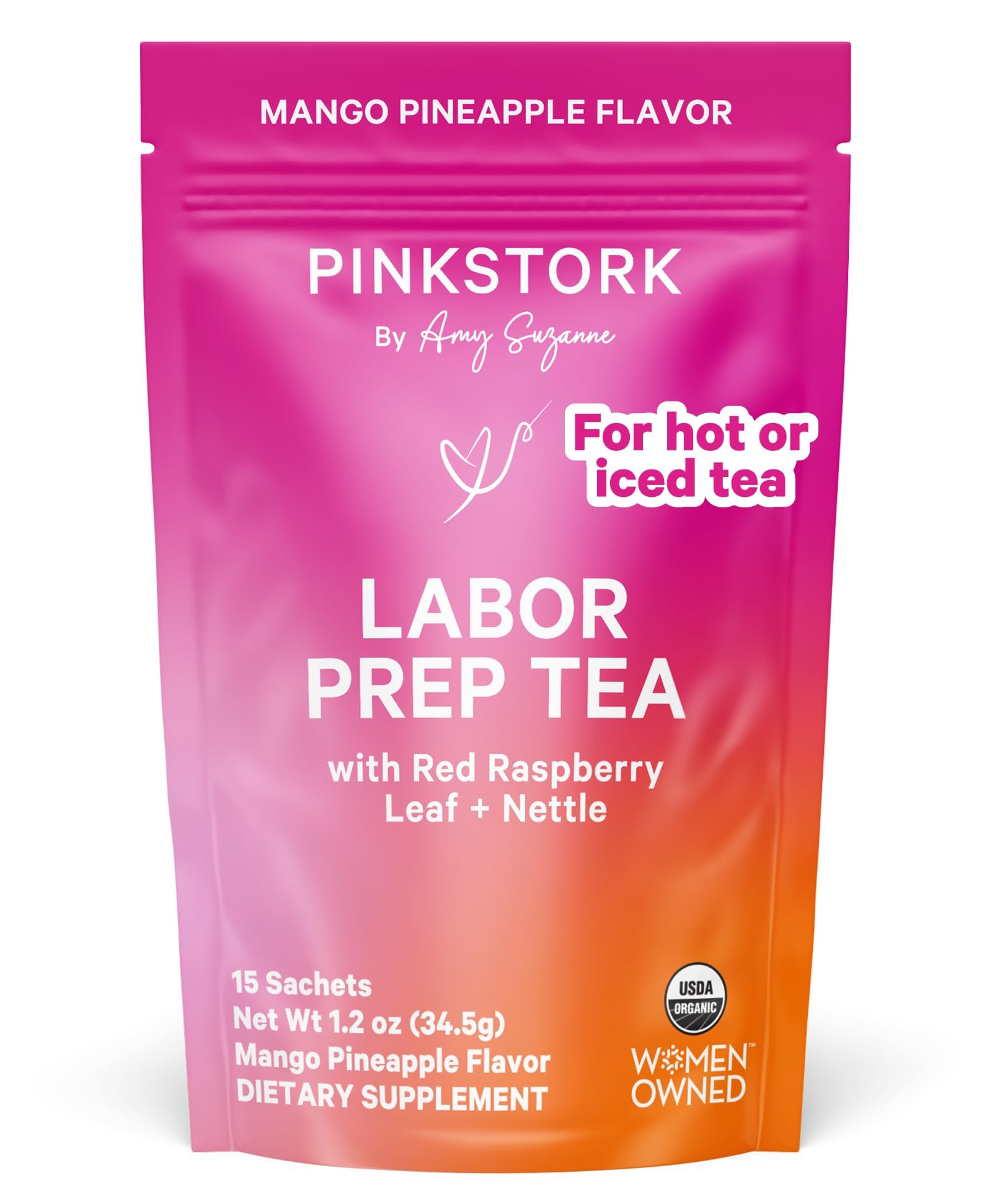 Pink Stork Organic Red Raspberry Leaf Labor Prep Tea - Mango Pineapple Flavor with Nettle, and Moringa - Third Trimester Pregnancy Tea - Labor and Delivery Essentials for Women, 15 Sachets