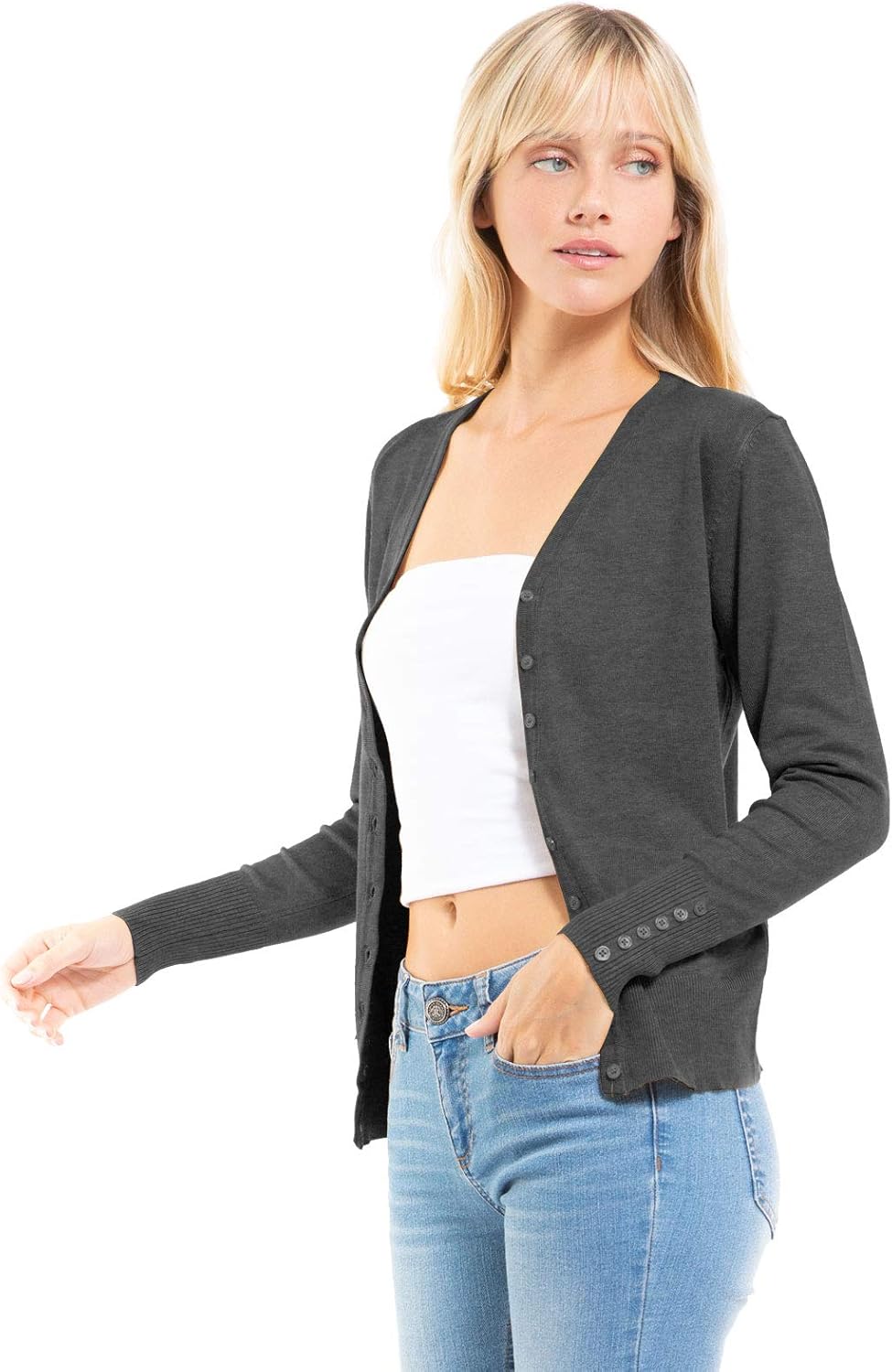 Design by Olivia Women's Classic Button Down Long Sleeve V-Neck Soft Knit Sweater Cardigan - Image 5