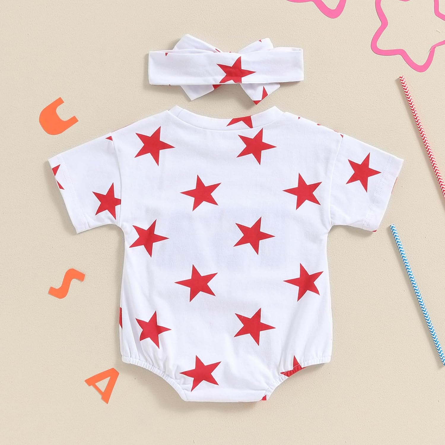 Baby Girl Boy 4th of July Outfit Stars Bubble Romper Newborn USA Short Sleeve Fourth of July Memorial Clothes - Image 4