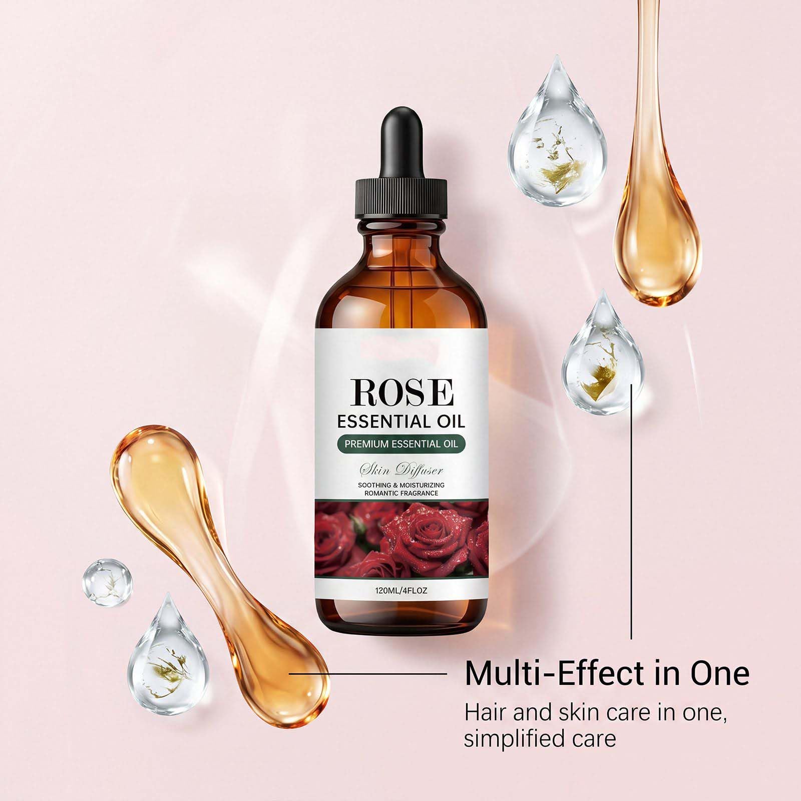 Aceite esencial de rosa hidratante y reafirmante, suero corporal hidratante antienvejecimiento,ligero no graso después de la ducha cuidado corporal,aceites esenciales mezcla calmante (5 piezas)