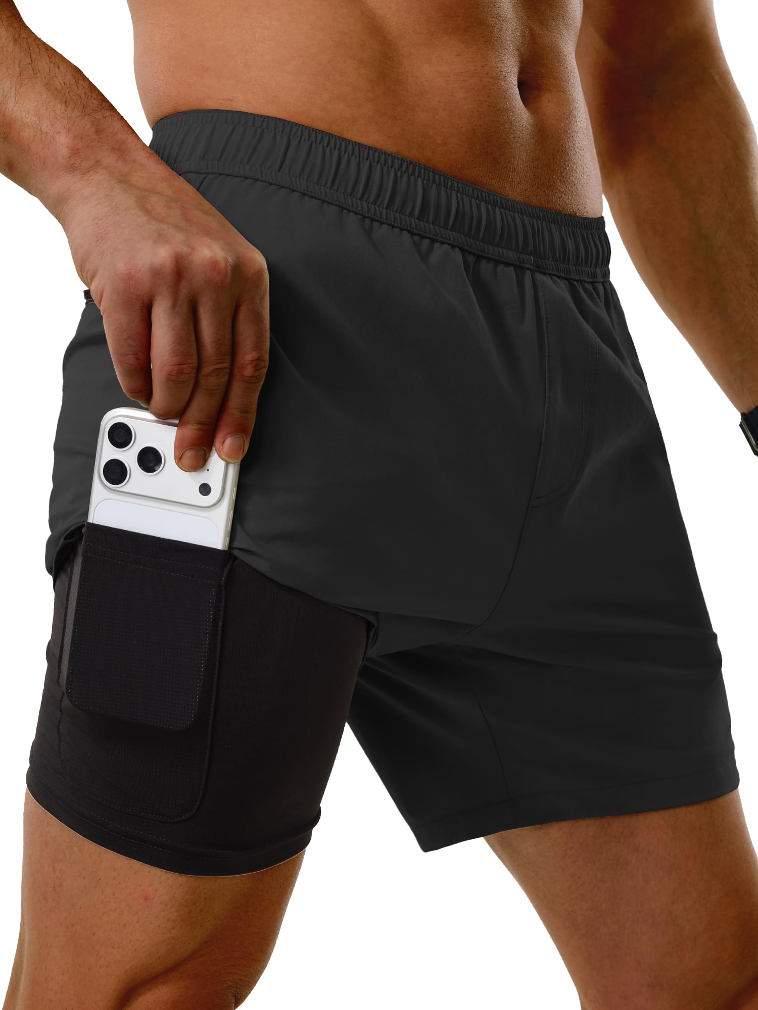 Comdecevis Mens Running Shorts 5 Inch Inseam Quick Dry 2 in 1 Lightweight Gym Workout Athletic Shorts
