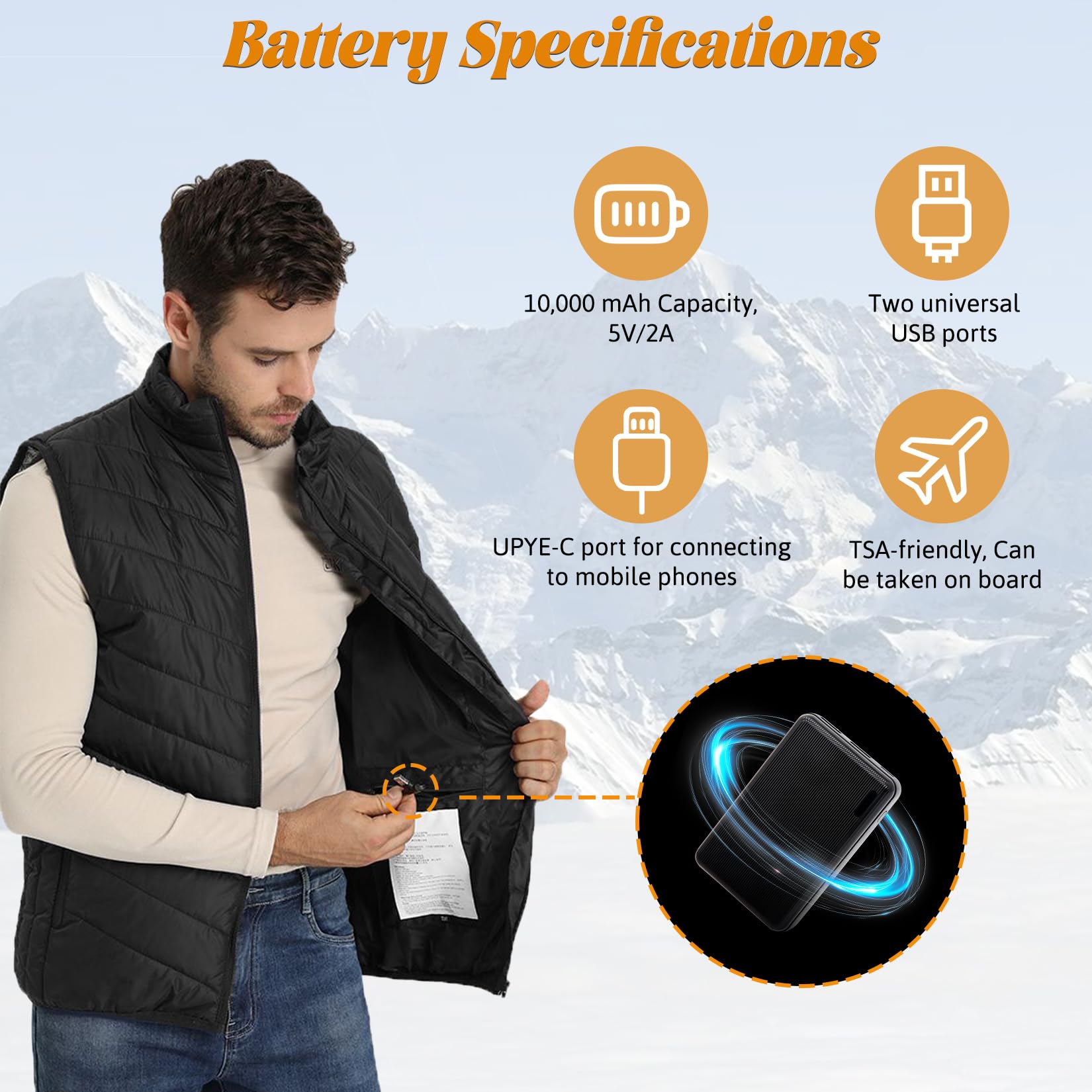 Gilet riscaldato da uomo e donna, con power bank da 10000 mAh e 9 zone di riscaldamento, 3 temperature regolabili, giubbotto termico, giacca riscaldata per sport sci e caccia