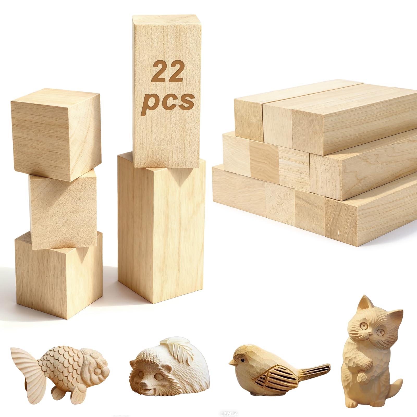 22 Piezas Madera para Tallar Tilo, 3 Tamaños Bloques de Tallado de Madera de Tilo,Listones de Maderapara Niños y Adultos,Bloques de Maderapara Manualidades y Torneado