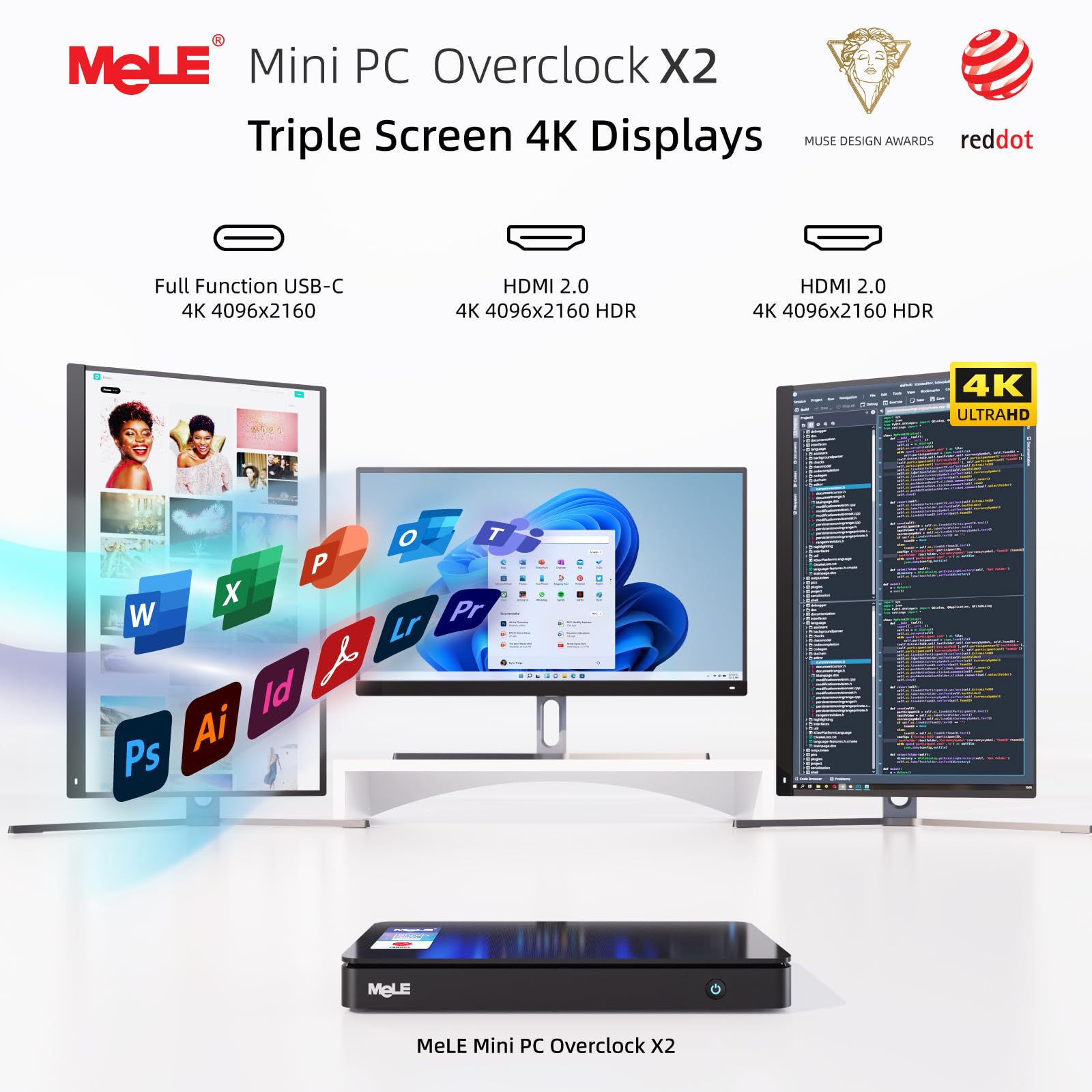 MeLE Overclock X2 Mini PC Twin Lake N150(bis zu 3.6GHz) Micro PC 16GB DDR4 512GB Speicher Kleine Desktop Computer mit 2 X HDMI 4K@60Hz, USB-C, VESA Halterung für Zuhause/Büro