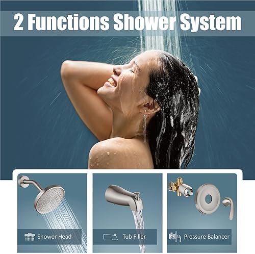 Miniatura 10 de Aolemi Kit de molduras de ducha de 6 pulgadas, color negro mate, juego de grifo de ducha de montaje en pared con válvula de equilibrio de presión