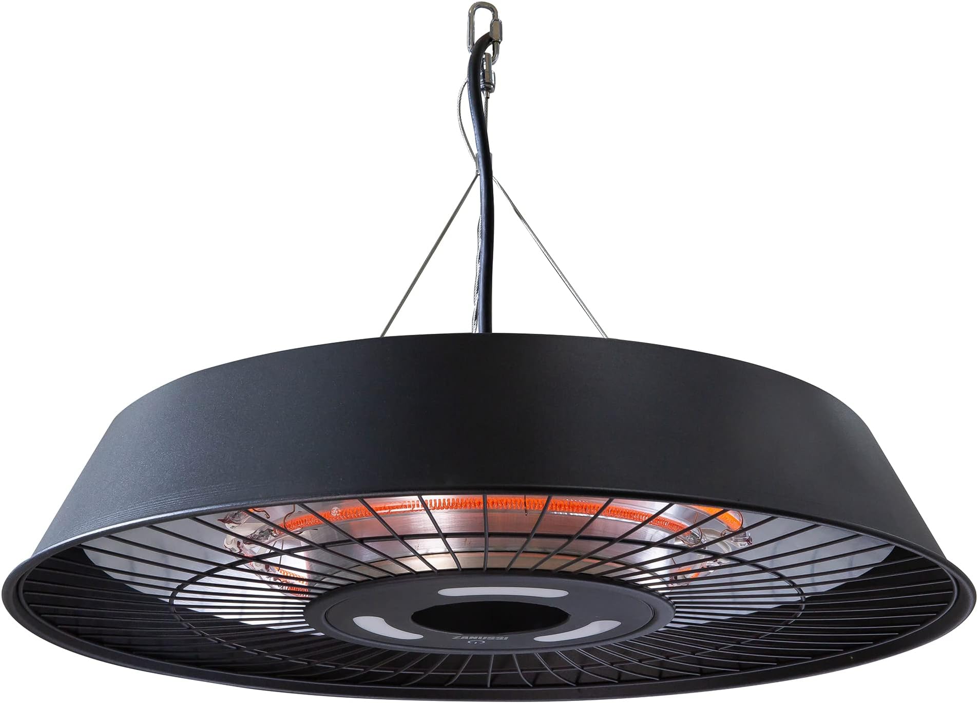 Zanussi ZHPTH1 2.5KW, IP45 Rated, 10 cm High Outdoor Black Hanging Electric Garden Patio Heater with LED Light, 3 Heat Settings, Touch & Remote Control, 2.5 metre Power Cord, Suitable for Gazebos