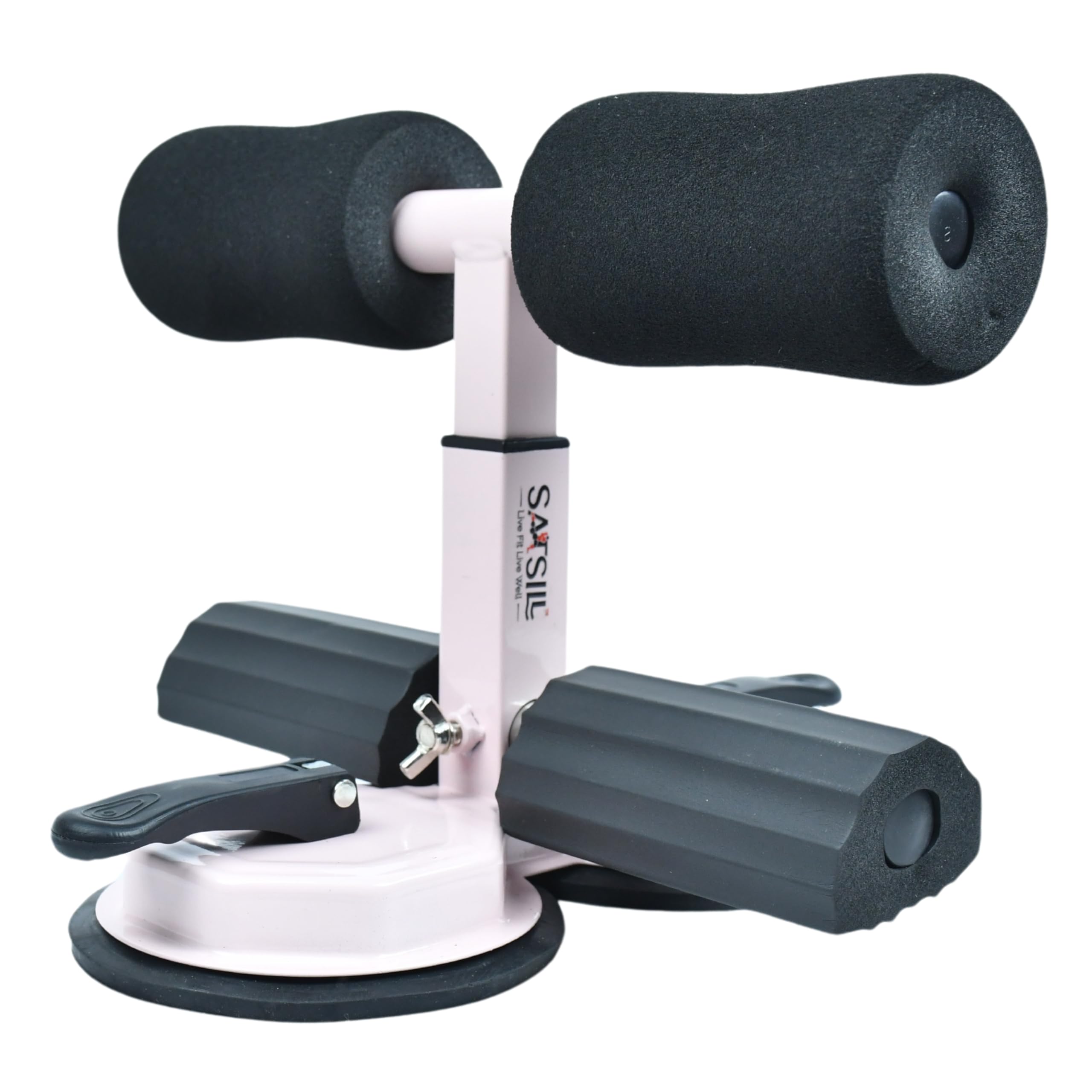 Satsill Sit Up Assistant Bar for Workout | Crunch Equipment for Abs | Situp Bar for Home Gym with Double Suction Cups | Adjustable Core & Leg Exercise Equipment, Pink
