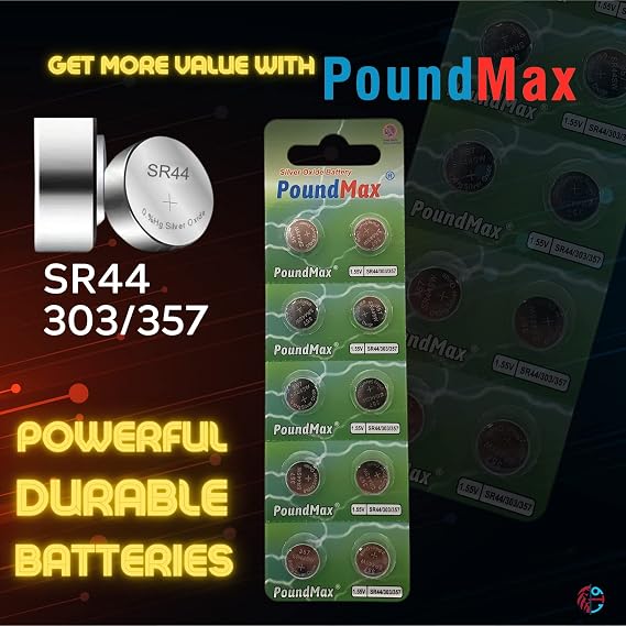 FiveSky PoundMax SR44 / 303/357 Batteries 1.55v Silver Oxide Battery - 10 Count