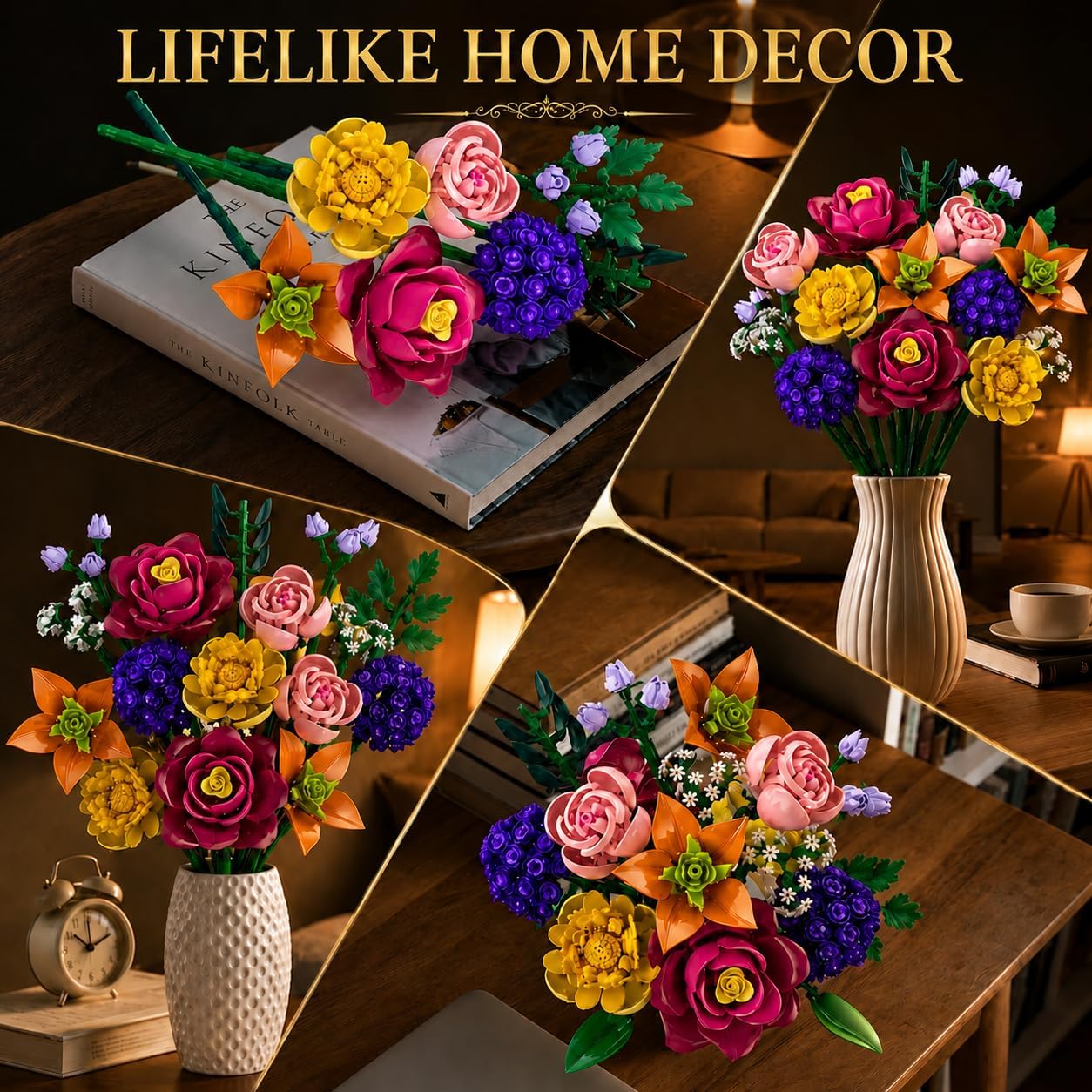 zinat Flower Building Blocks Set, 933PCS Aesthetic Botanical Construction Kit, DIY Artificial Flower Decor Home Desk Decor, Elegant Home Display for Women and Girls Ages 8+ image 4