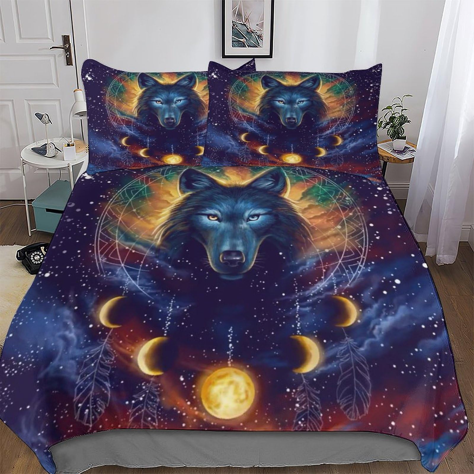 Housse de couette loup king size 220x240 cm parure de lit 3 pièces