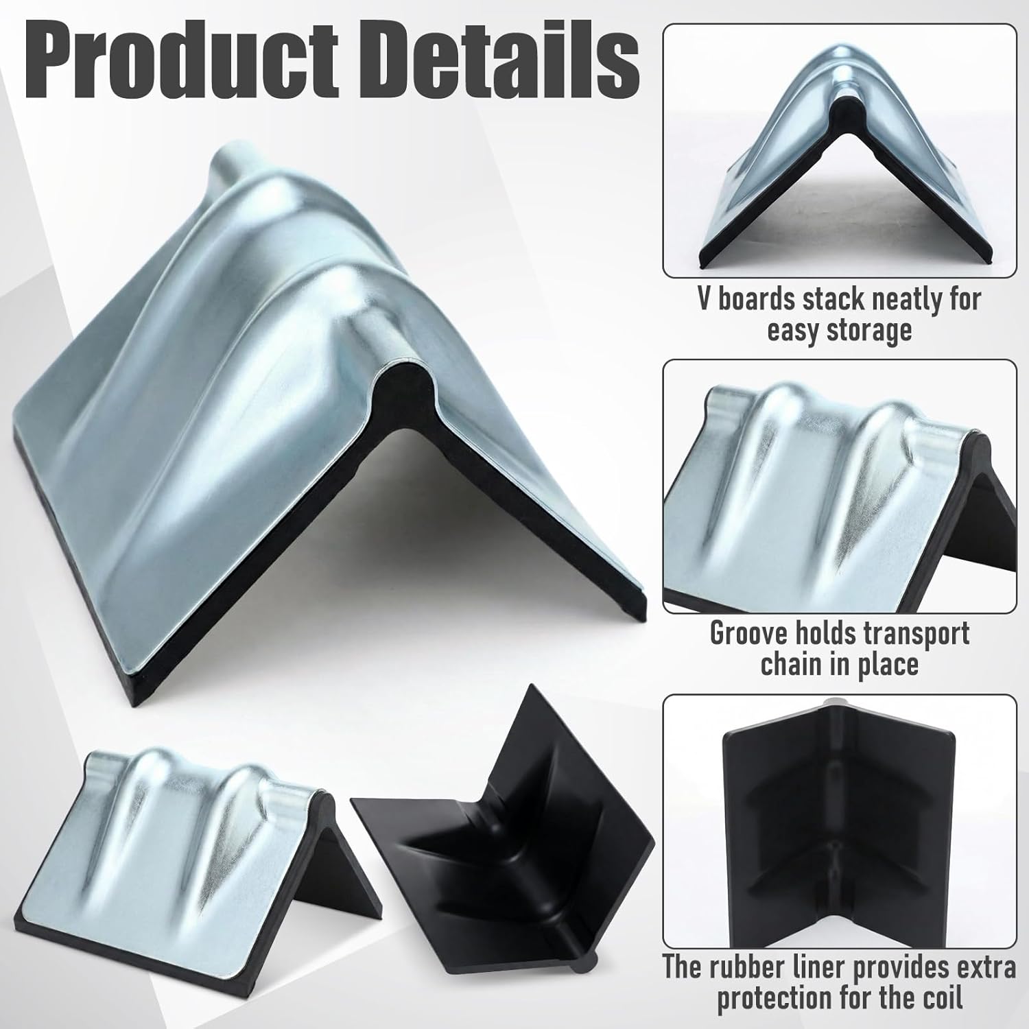 10 Pcs Metal Edge Protector Steel Corner Protector with Rubber Chain V Board Trailer Corner Protectors Reusable Edge Guards for Box Truck and Flatbed Loads(Silver)