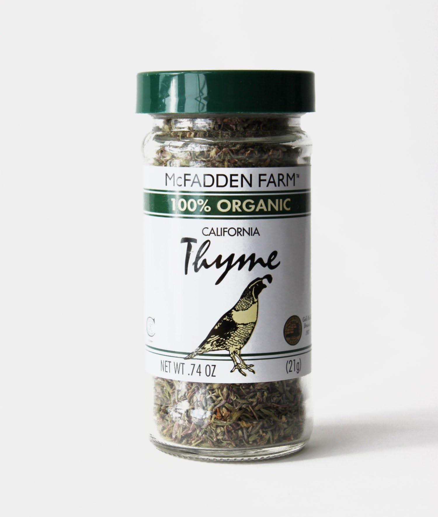 McFadden FarmOrganic Thyme, Dried Herb, Grown and packed in the U.S.A., 0.74 oz. in glass jar